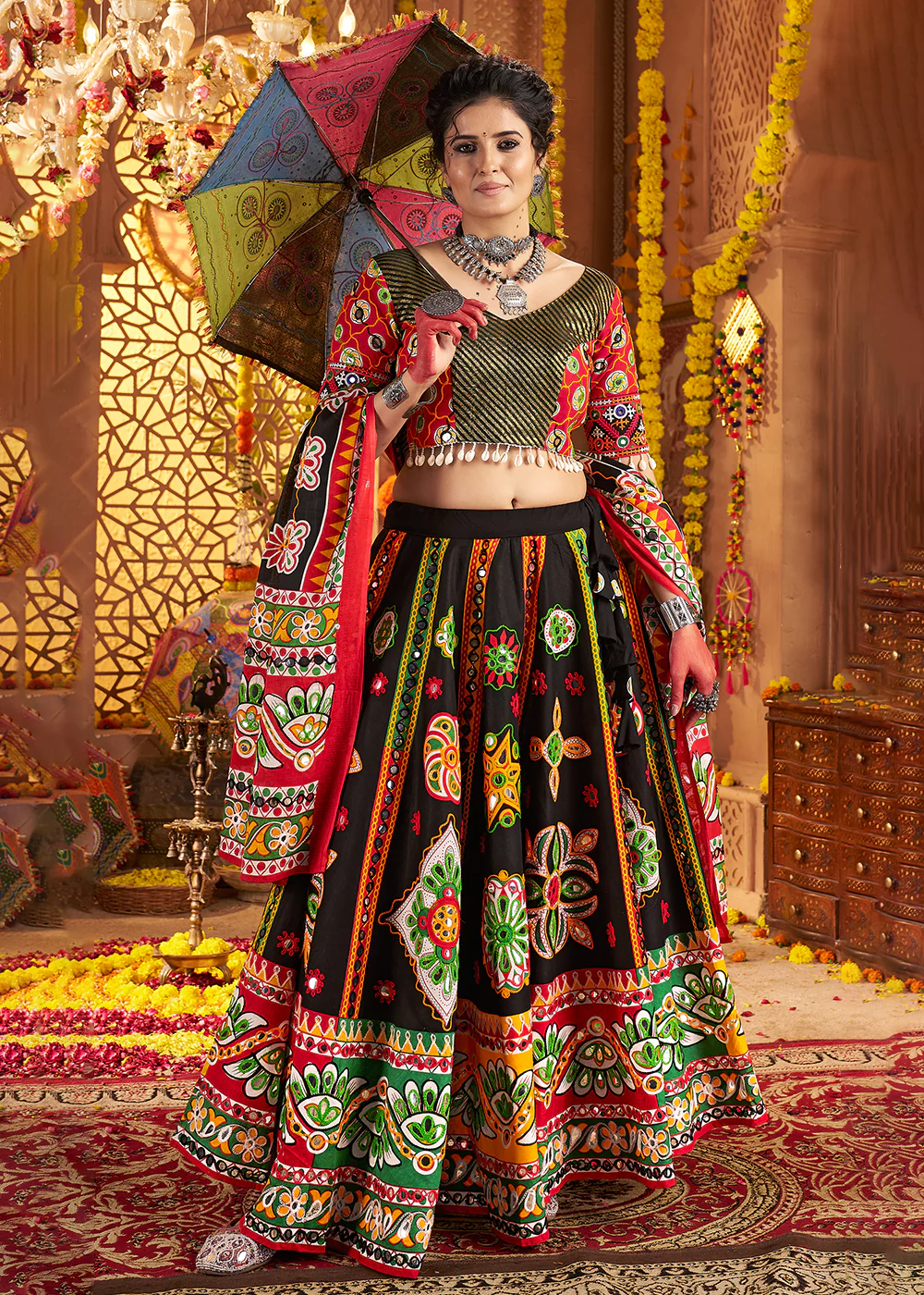 Black Organic Cotton Navratri Wear Chaniya Choli