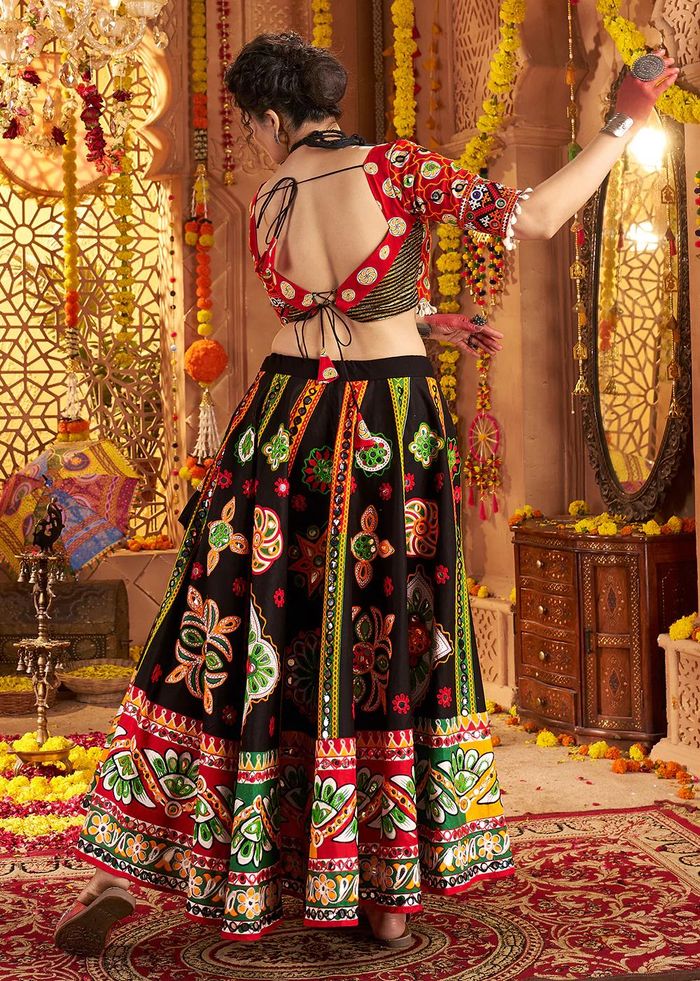 Black Organic Cotton Navratri Wear Chaniya Choli - Image 3