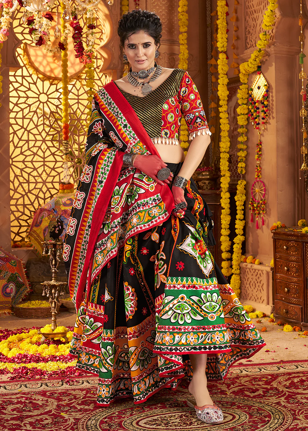 Black Organic Cotton Navratri Wear Chaniya Choli - Image 5