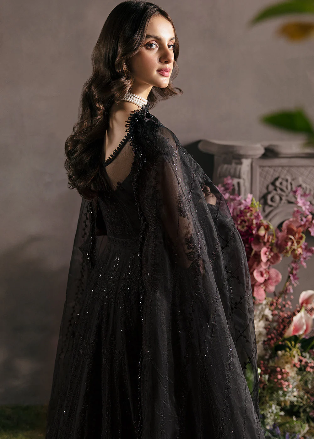 Black Pakistani Maxi Dress - Afrozeh La Fuchsia Formals '23 - Ebony - Image 3