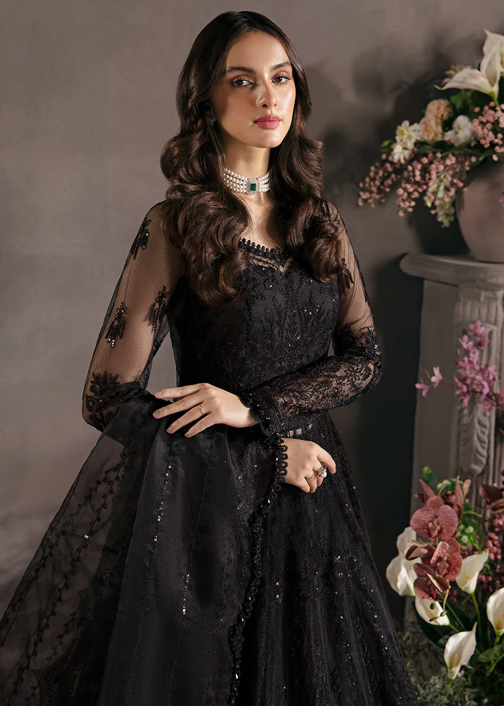 Black Pakistani Maxi Dress - Afrozeh La Fuchsia Formals '23 - Ebony - Image 4