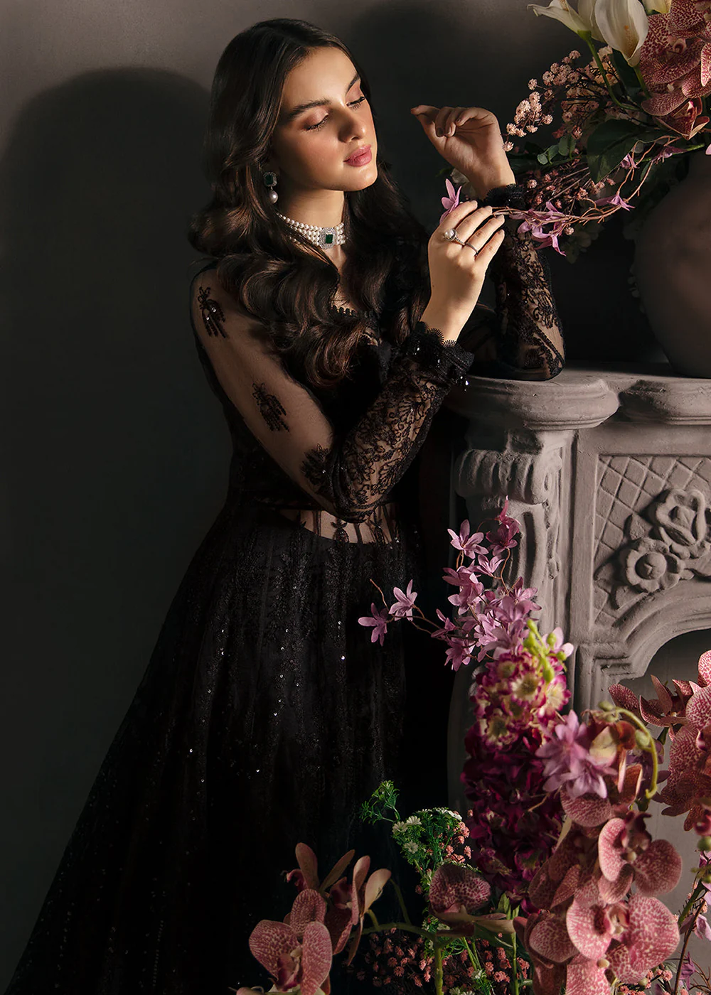Black Pakistani Maxi Dress - Afrozeh La Fuchsia Formals '23 - Ebony - Image 5