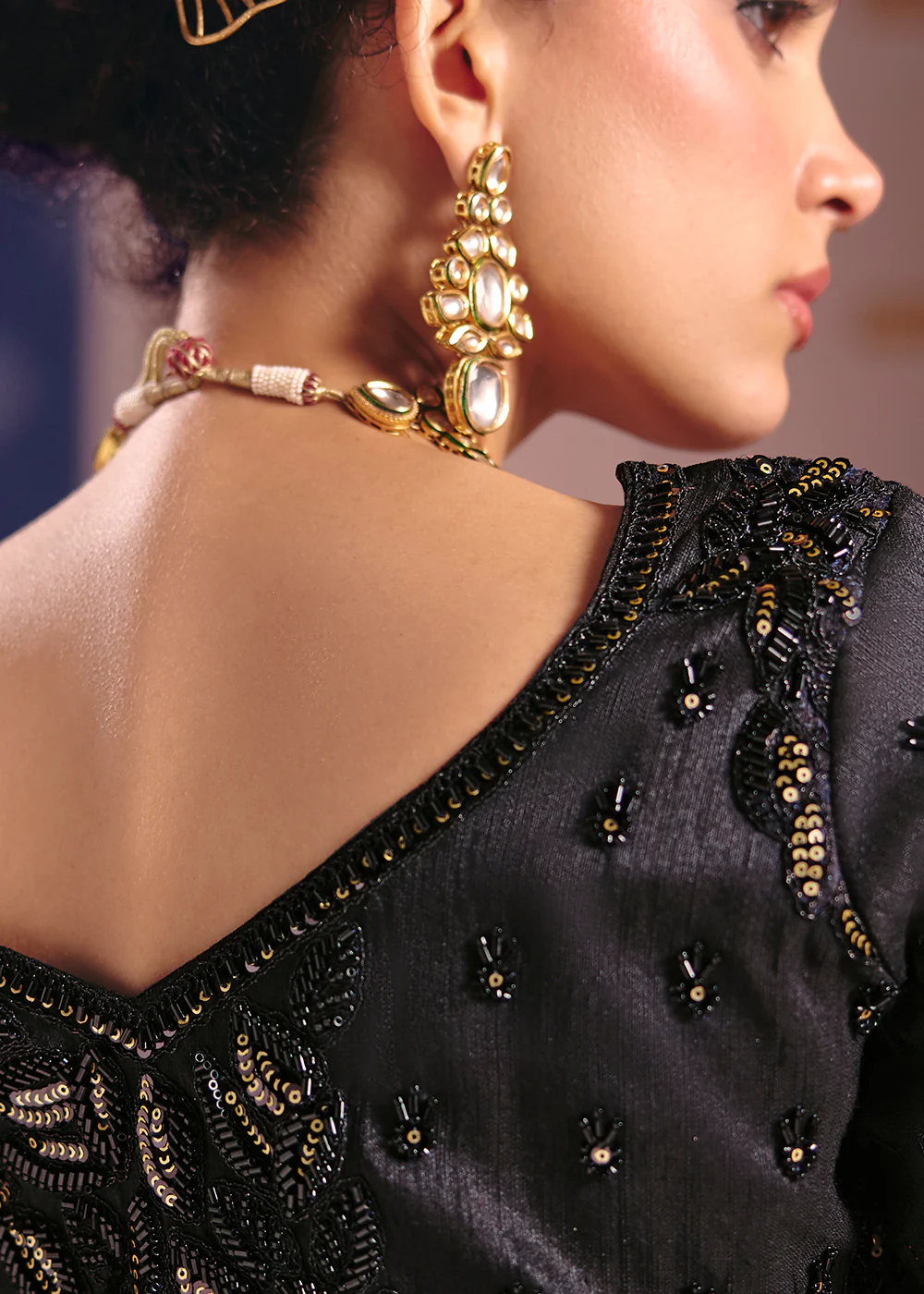 Black Premium Tissue Zari Embroidered Designer Saree - Image 3