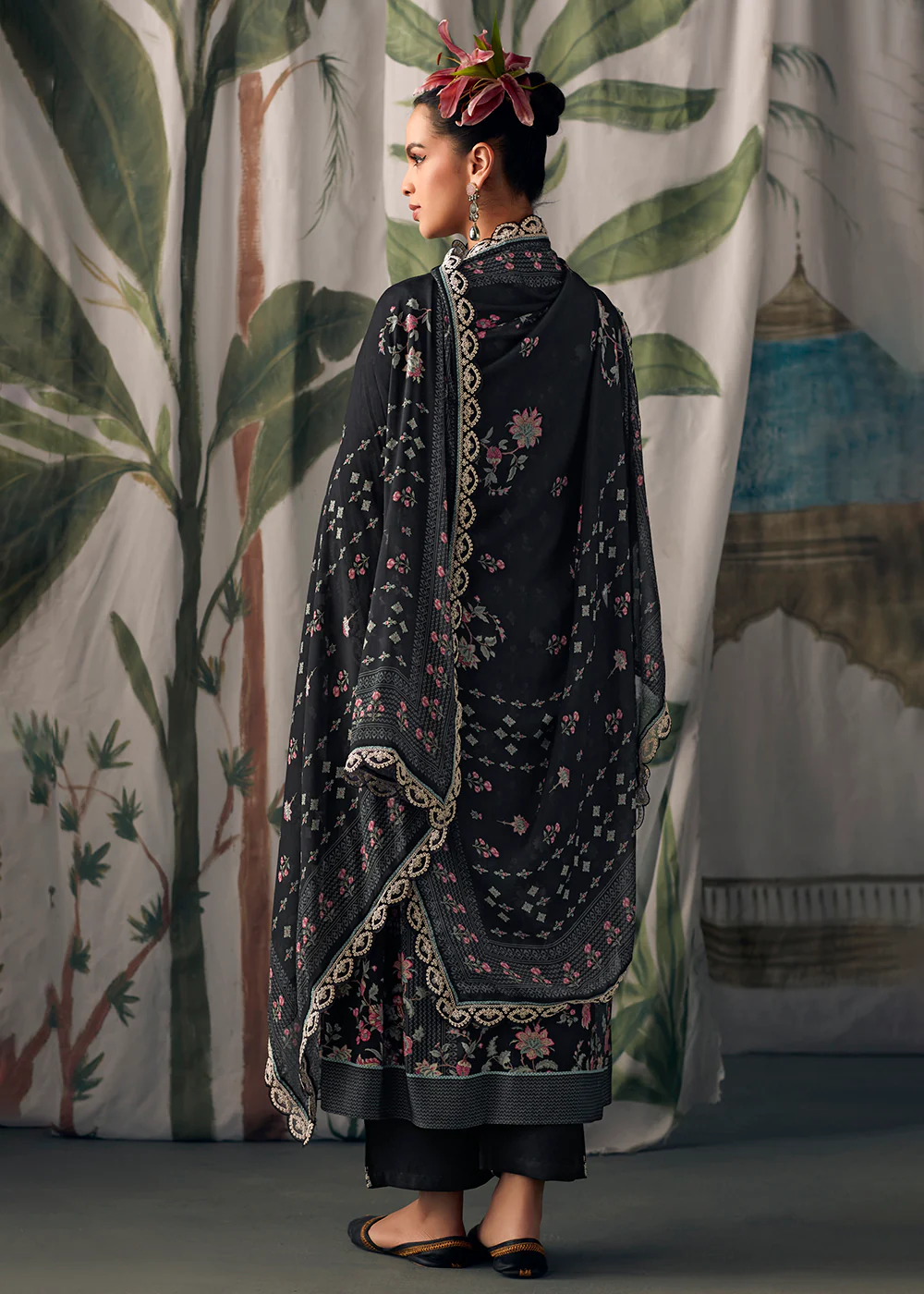 Black Pure Maslin Cotton Digital Printed Salwar Suit - Image 3
