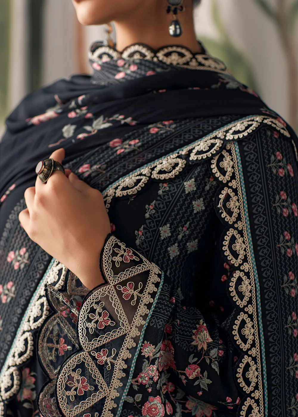 Black Pure Maslin Cotton Digital Printed Salwar Suit - Image 4