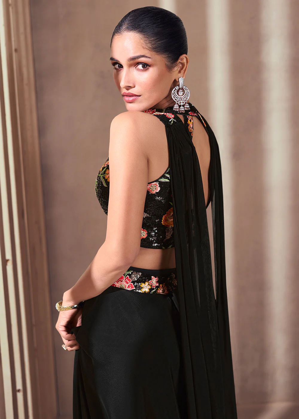 Black Real Chinnon Indo Western Palazzo Suit - Image 3