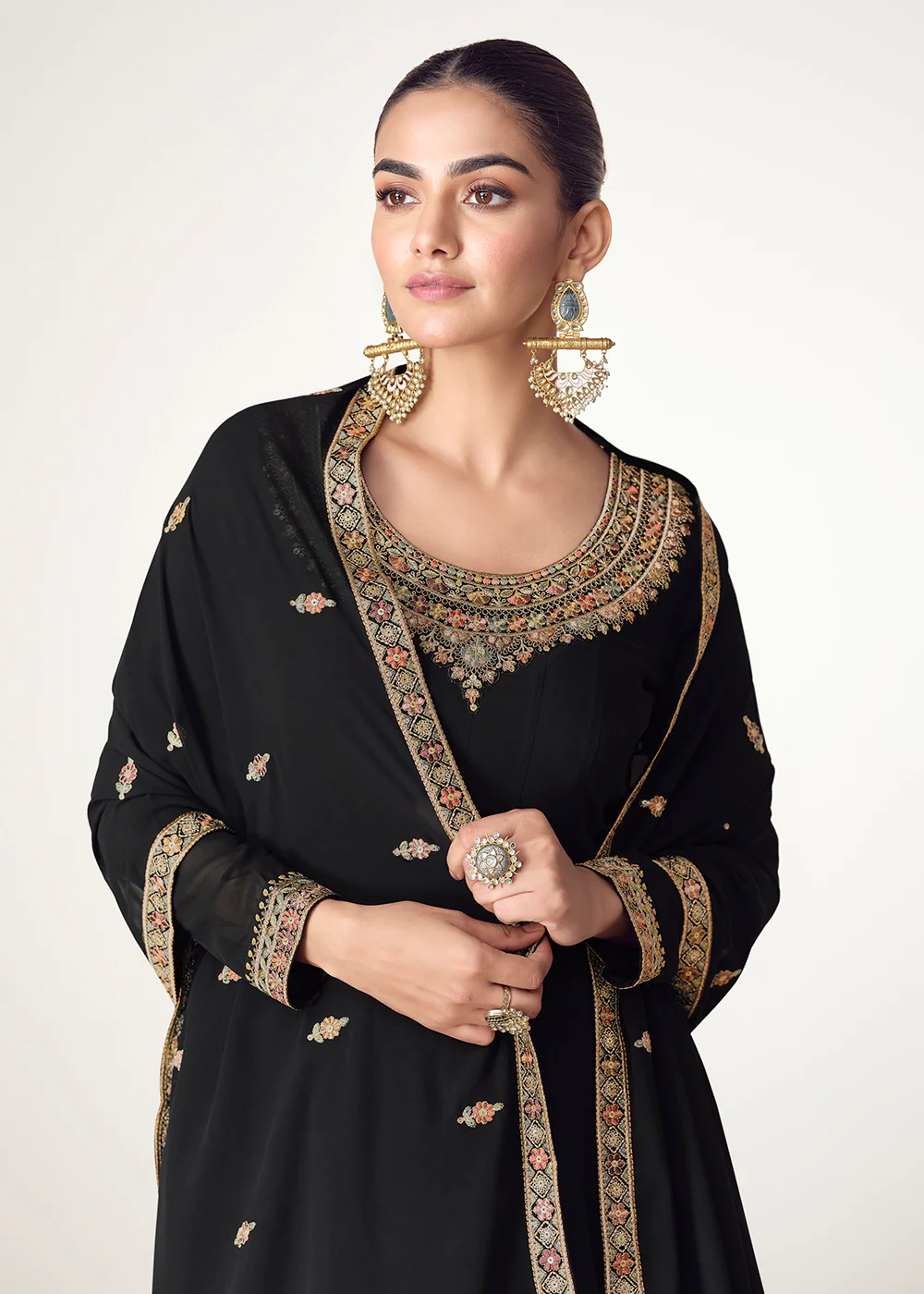 Black Real Georgette Floor Length Anarkali Suit - Image 2