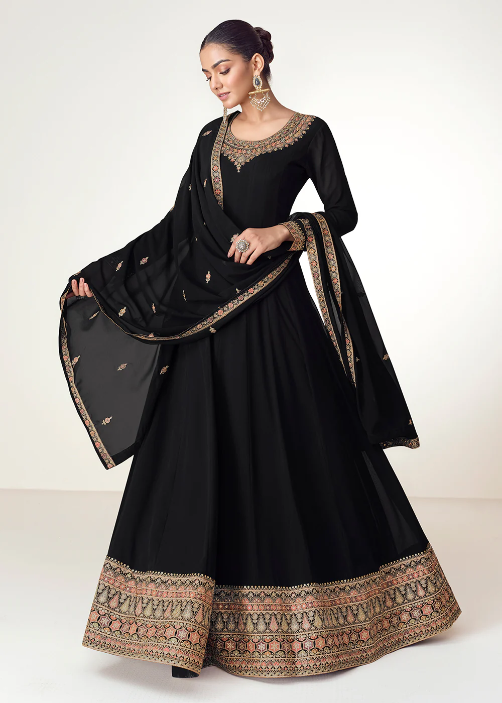 Black Real Georgette Floor Length Anarkali Suit - Image 3