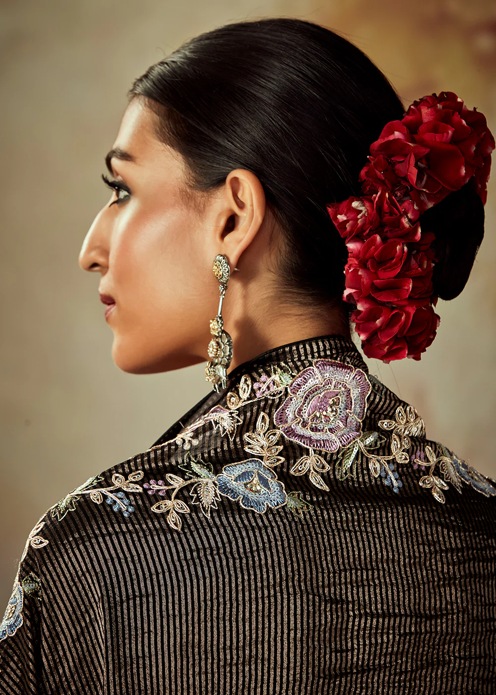 Black Russian Silk Embroidered Pant Style Salwar Kurta - Image 4
