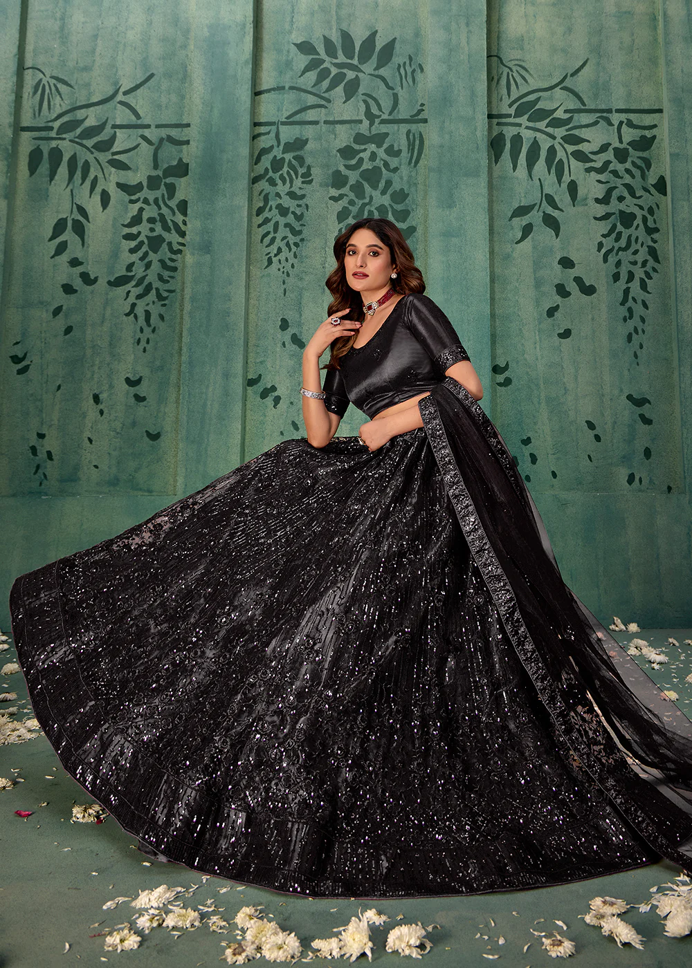 Black Sequins Embroidered Net Lehenga Choli - Image 4