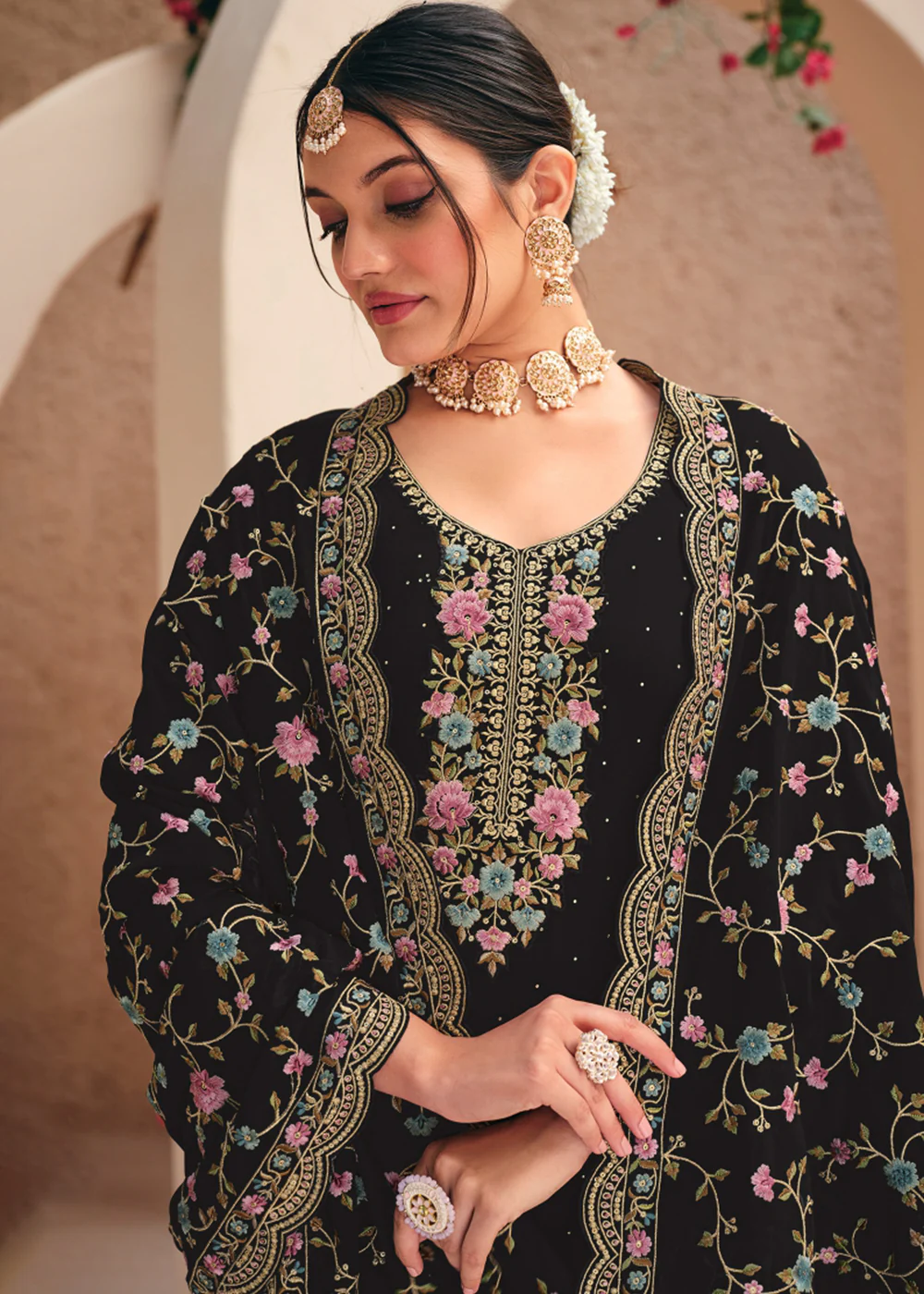 Black Swarovski Work & Embroidered Eid Wear Salwar Suit - Image 2