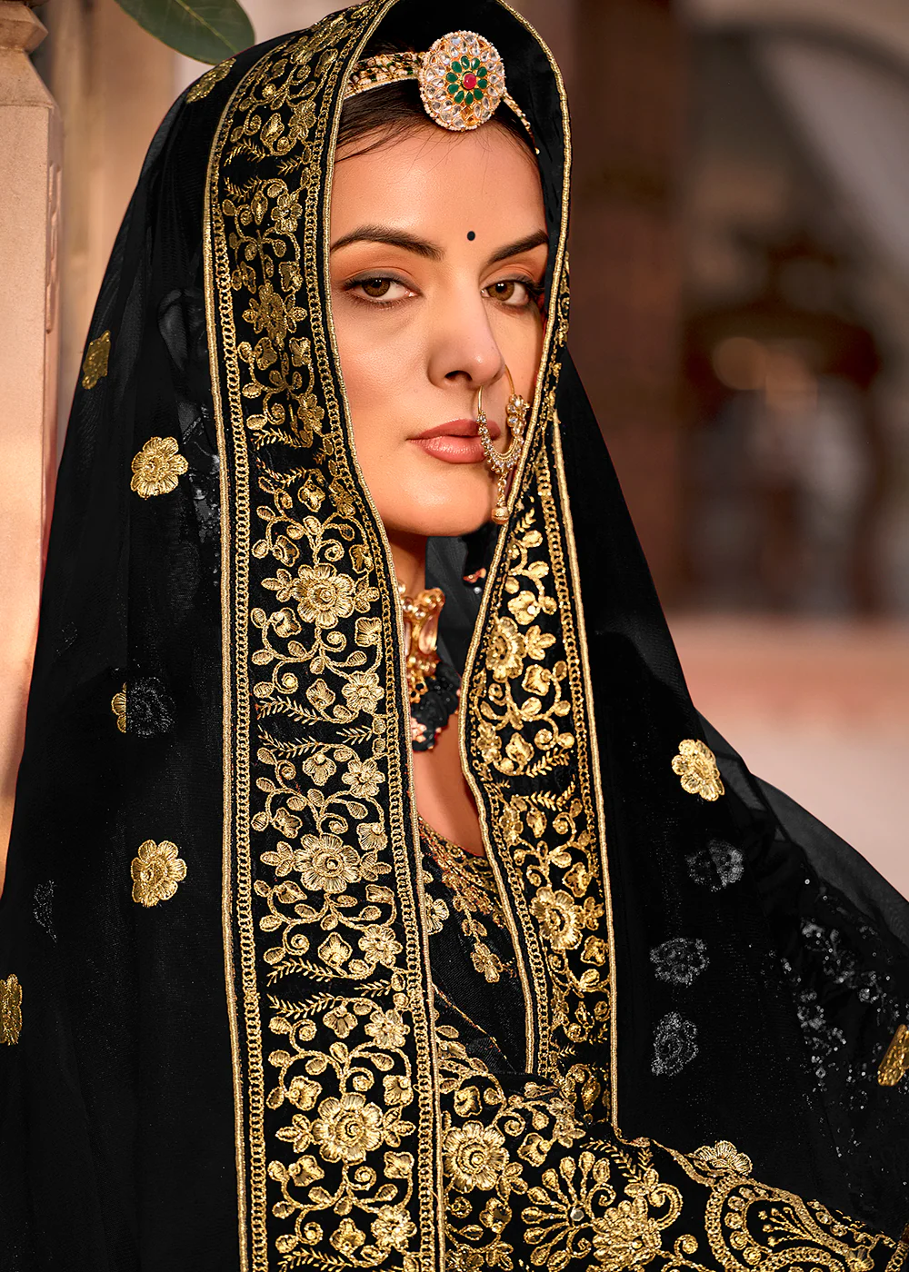 Black Velvet Front & Back Embroidery Wedding Anarkali Suit - Image 3
