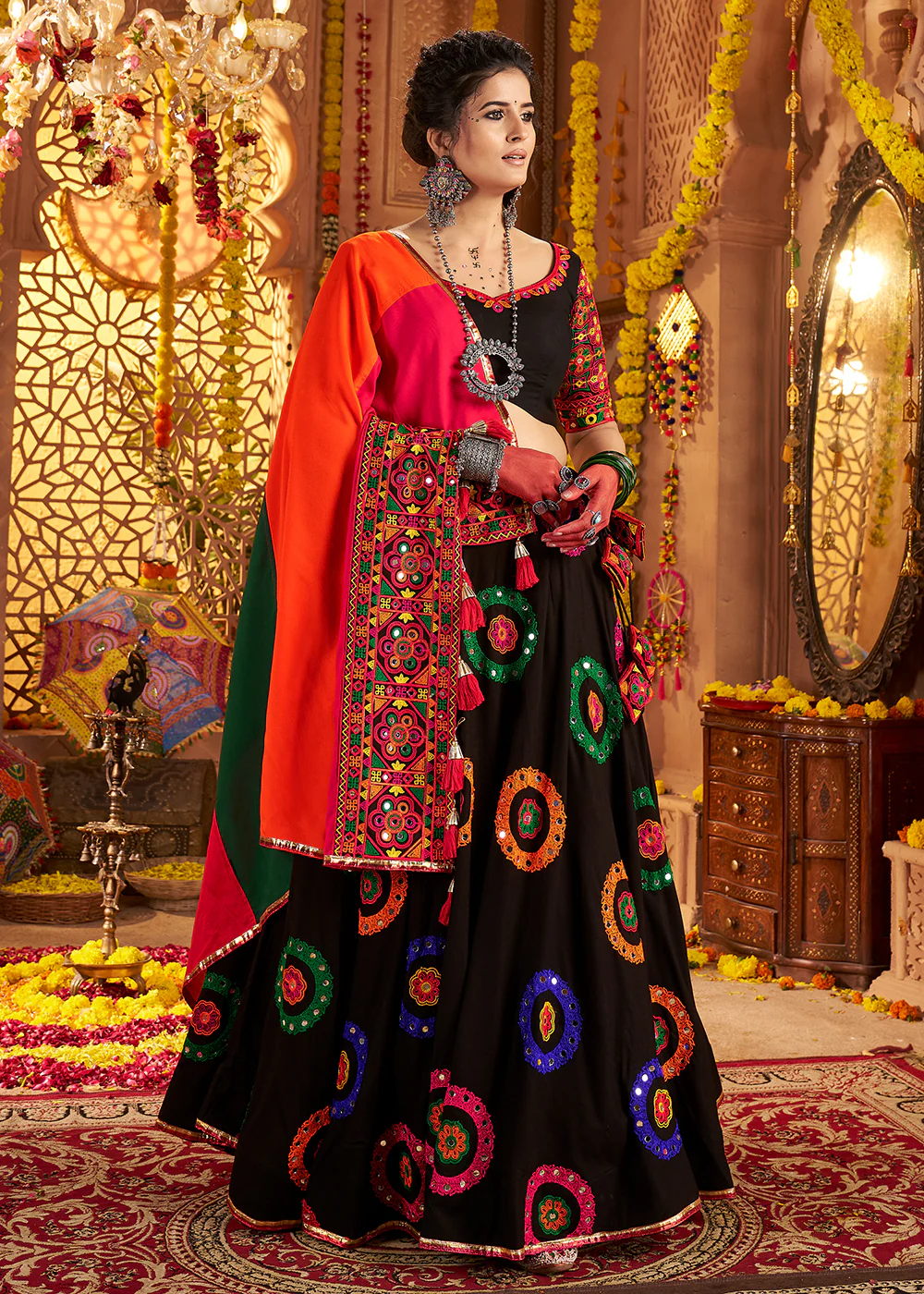 Black Viscose Cotton Chaniya Choli for Navratri Festival