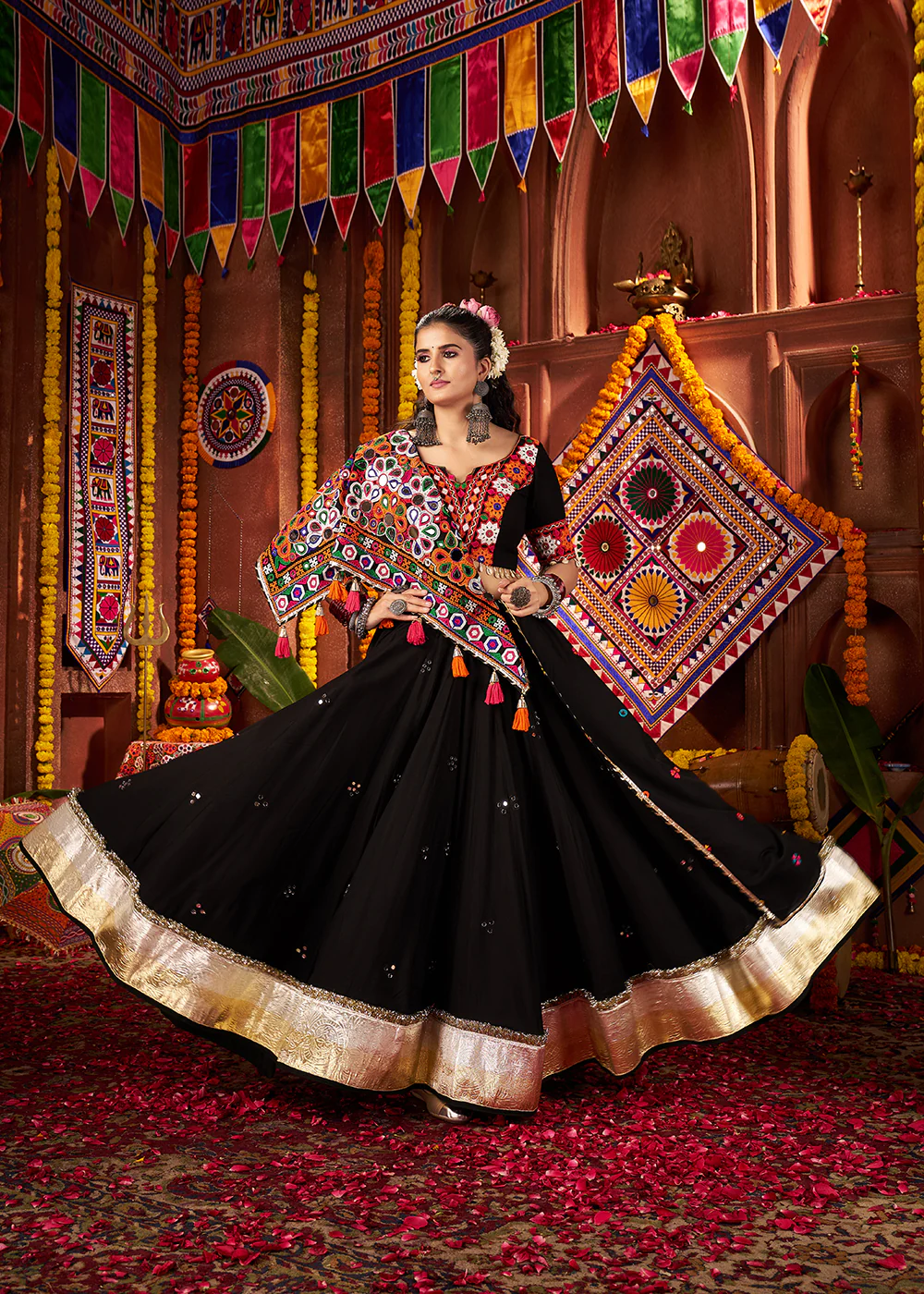 Black Viscose Cotton Mirror Chaniya Choli for Navratri - Image 3