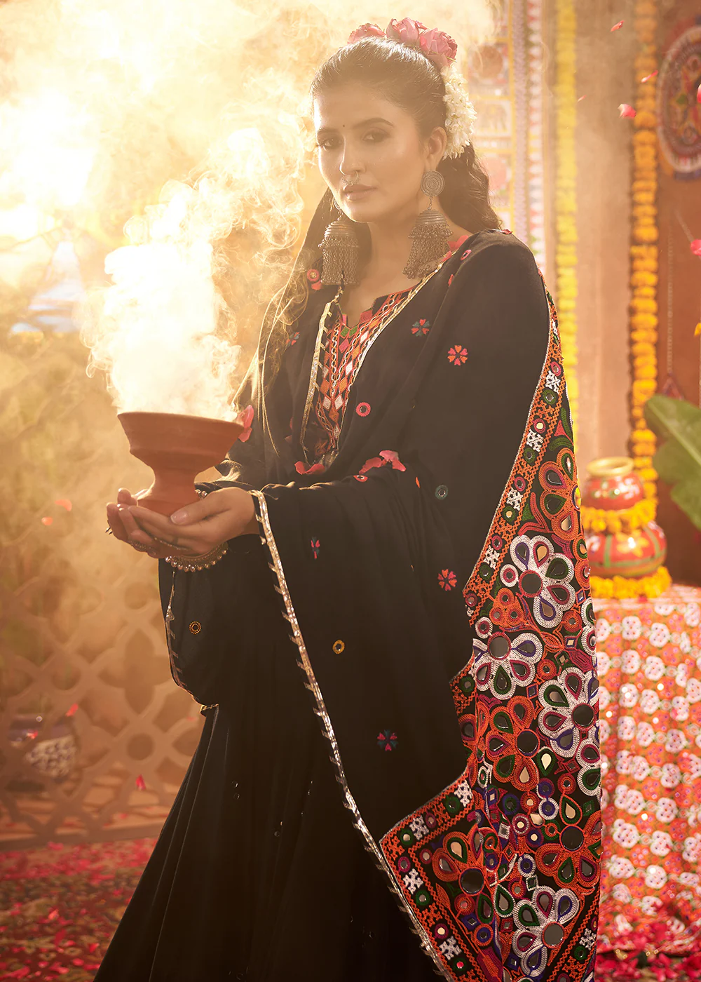Black Viscose Cotton Mirror Chaniya Choli for Navratri - Image 4