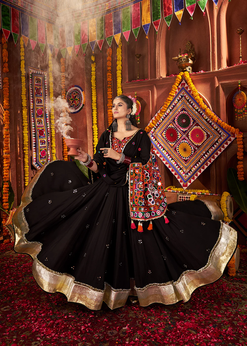 Black Viscose Cotton Mirror Chaniya Choli for Navratri - Image 5