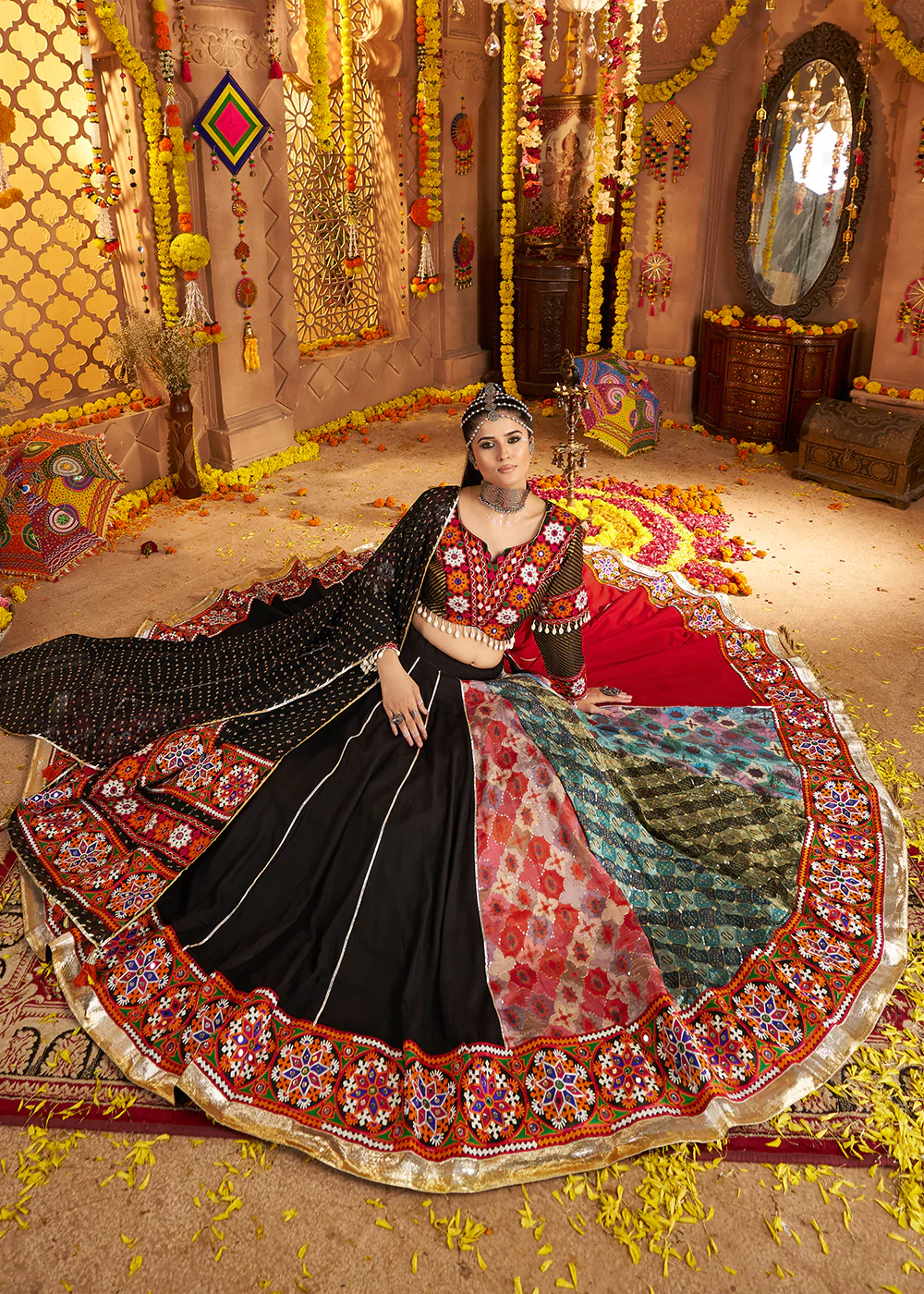 Black Viscose Rayon Embroidered Navratri Chaniya Choli - Image 5