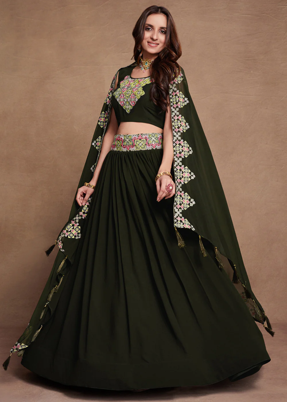 Blooming Georgette Green Embroidered Festive Lehenga Choli - Image 5