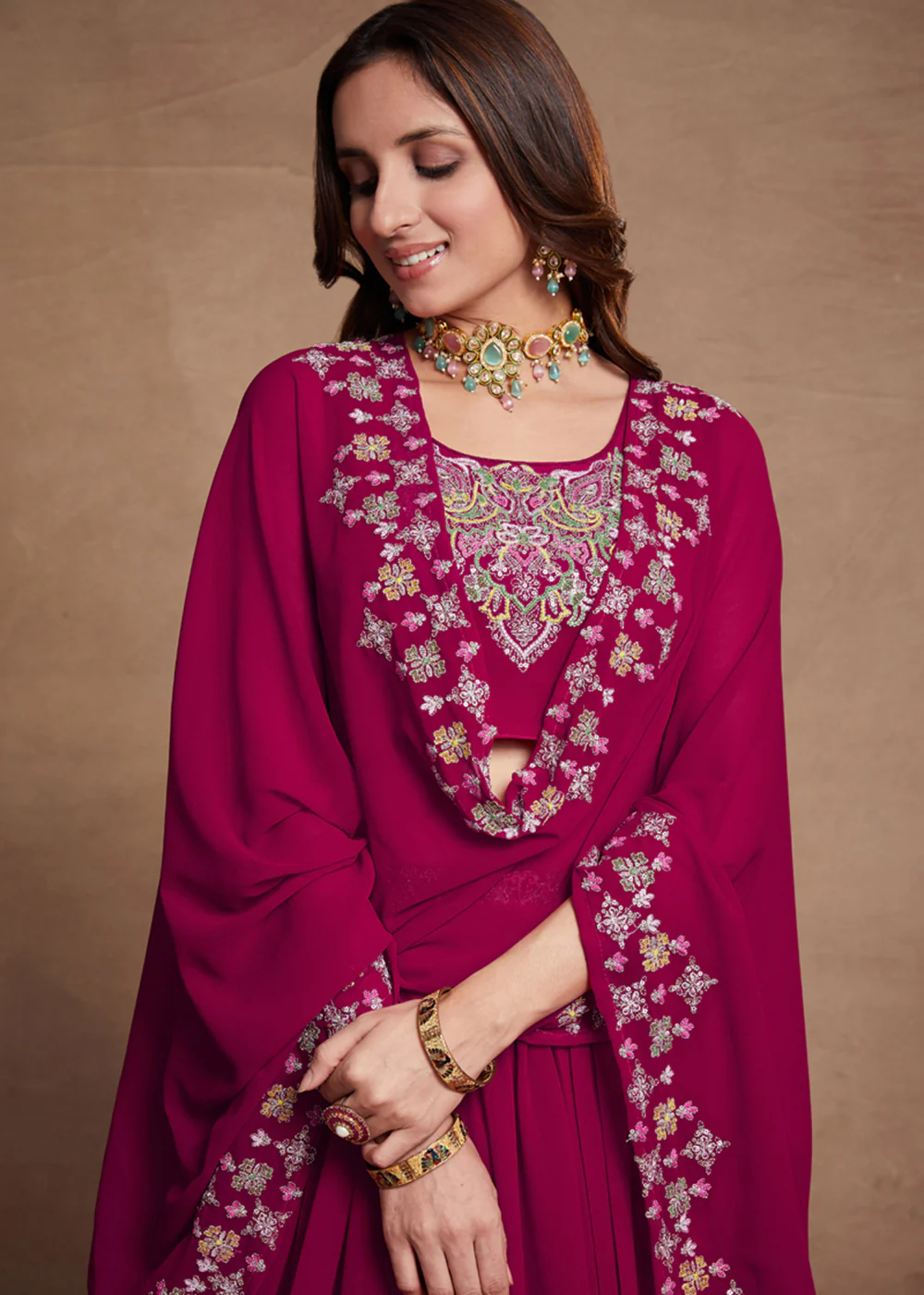 Blooming Georgette Pink Embroidered Festive Lehenga Choli - Image 2