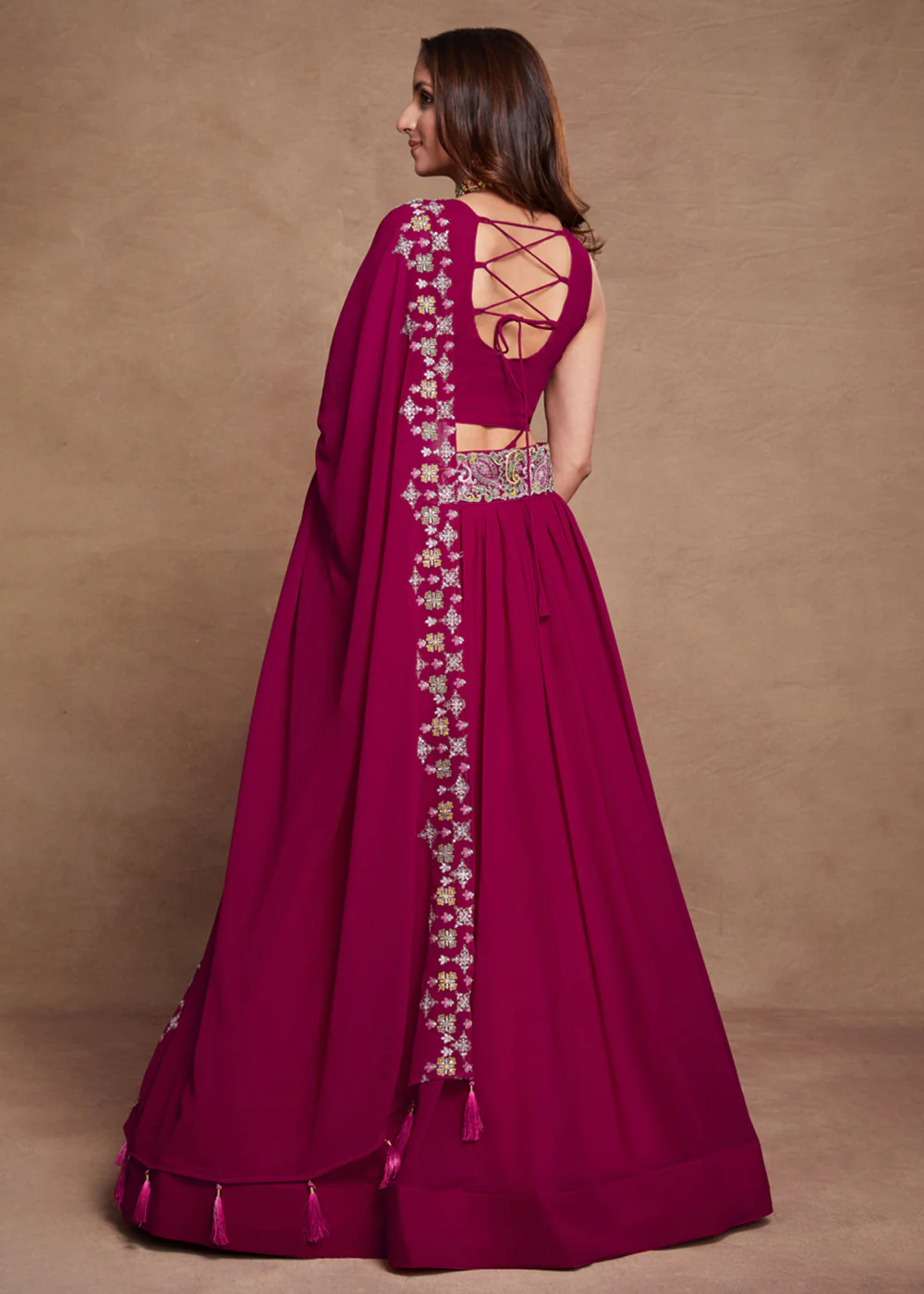 Blooming Georgette Pink Embroidered Festive Lehenga Choli - Image 3
