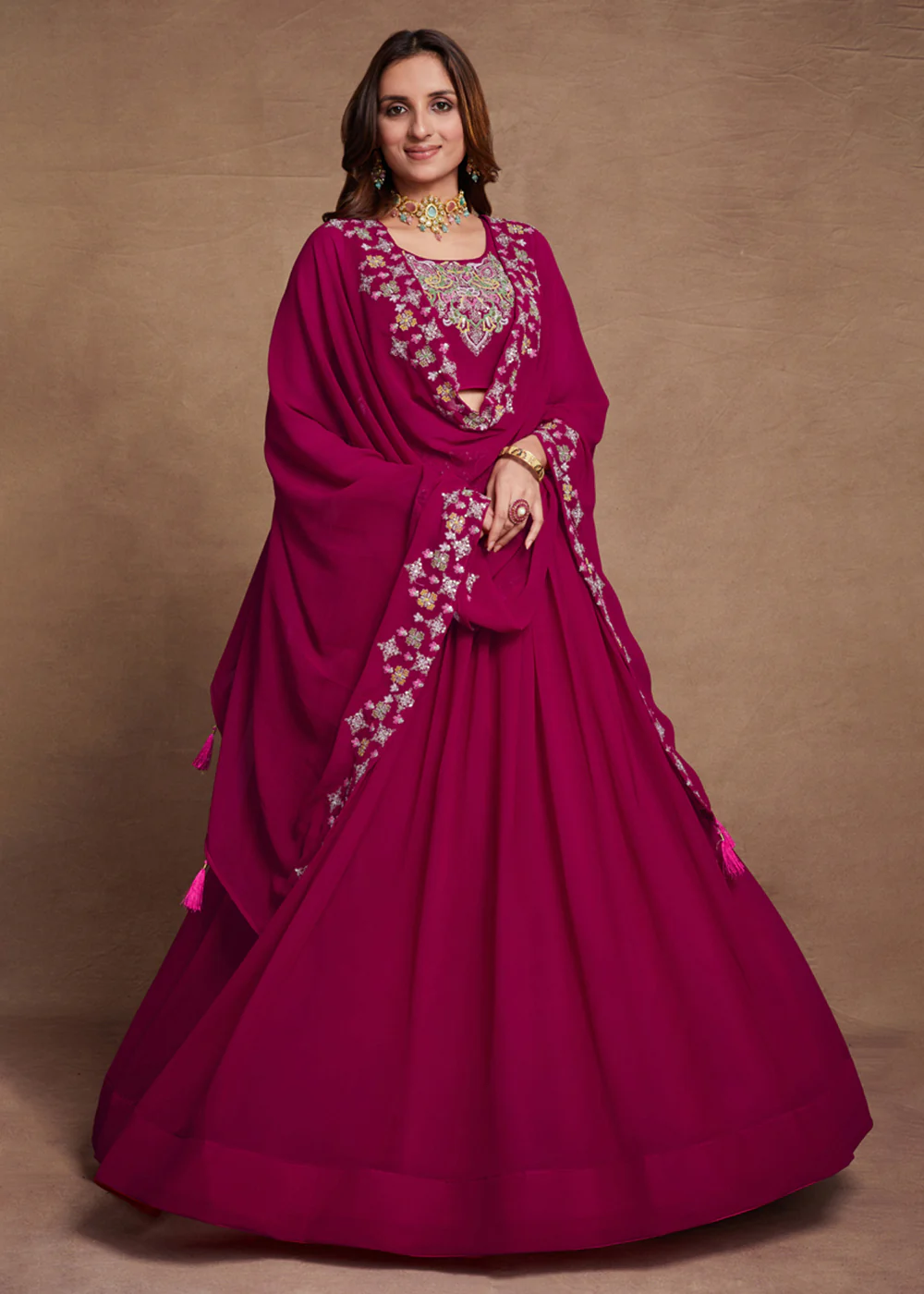 Blooming Georgette Pink Embroidered Festive Lehenga Choli - Image 5