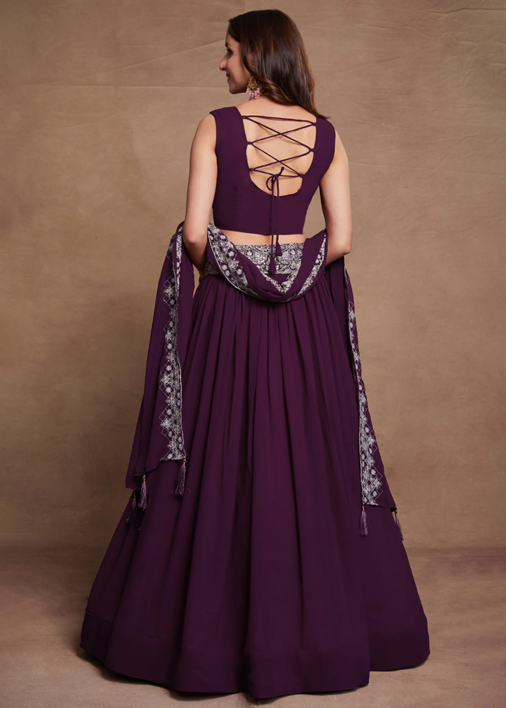 Blooming Georgette Purple Embroidered Festive Lehenga Choli - Image 3