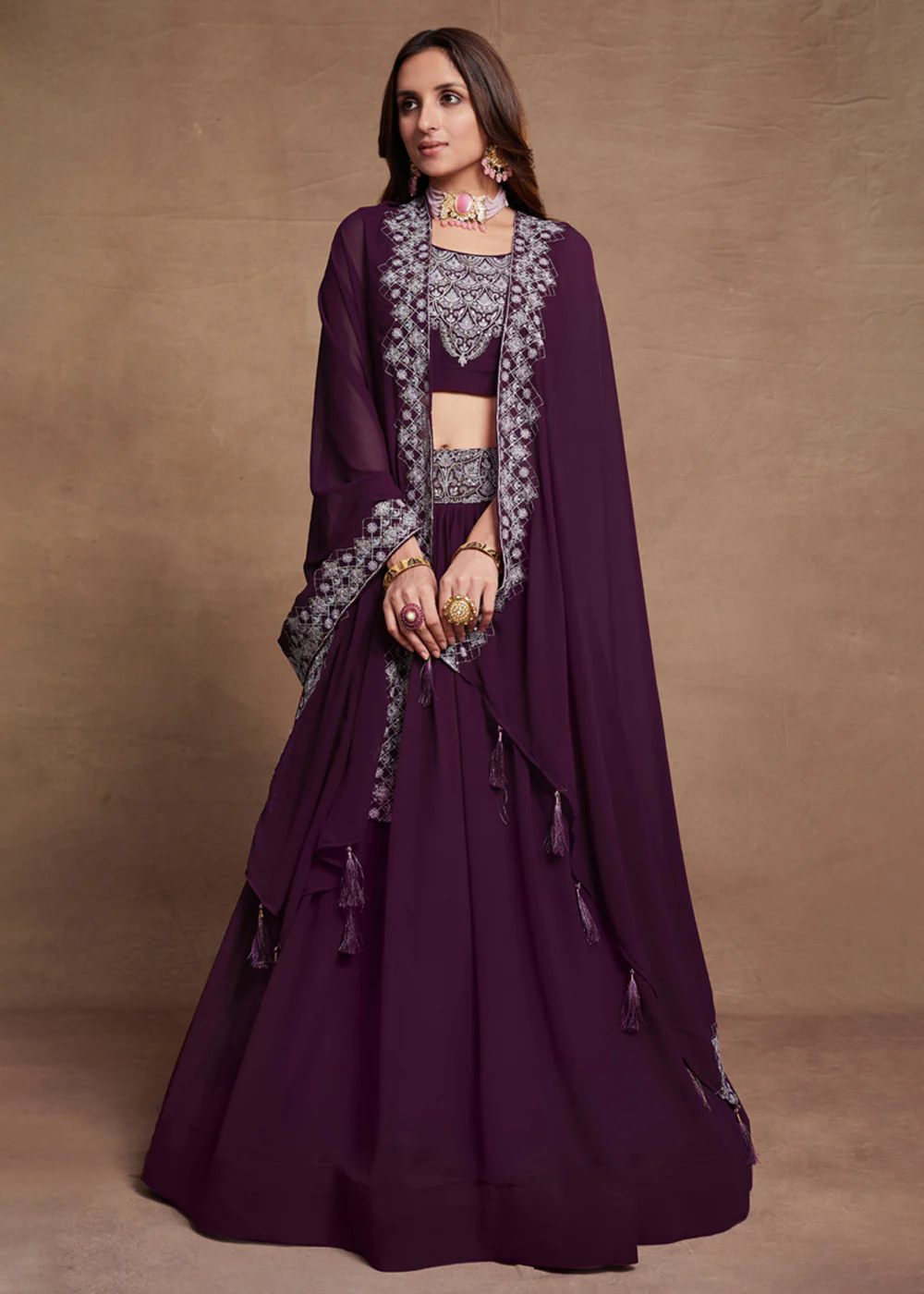Blooming Georgette Purple Embroidered Festive Lehenga Choli - Image 4