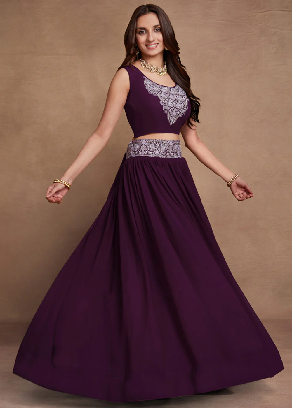Blooming Georgette Purple Embroidered Festive Lehenga Choli - Image 5
