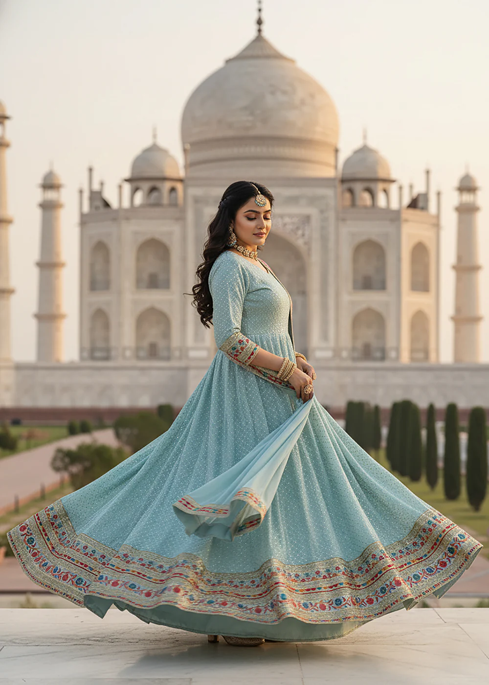 Blue All Over Sequins Work Pastel Anarkali Gown - Image 4