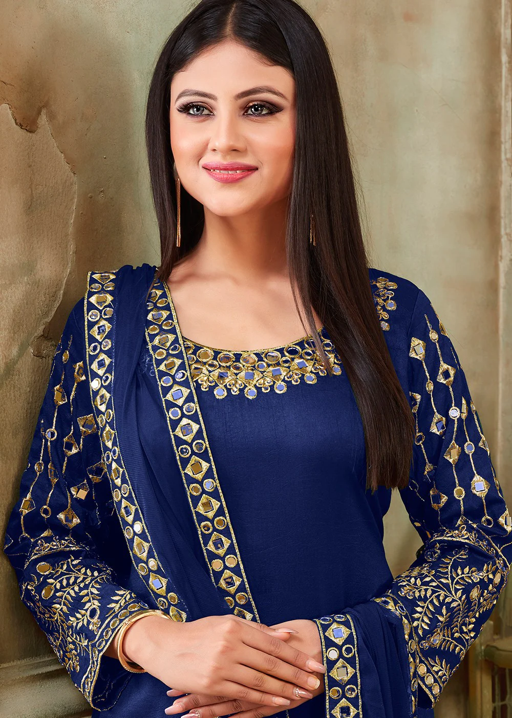 Blue Art Silk Mirror Work Patiala Suit - Image 2