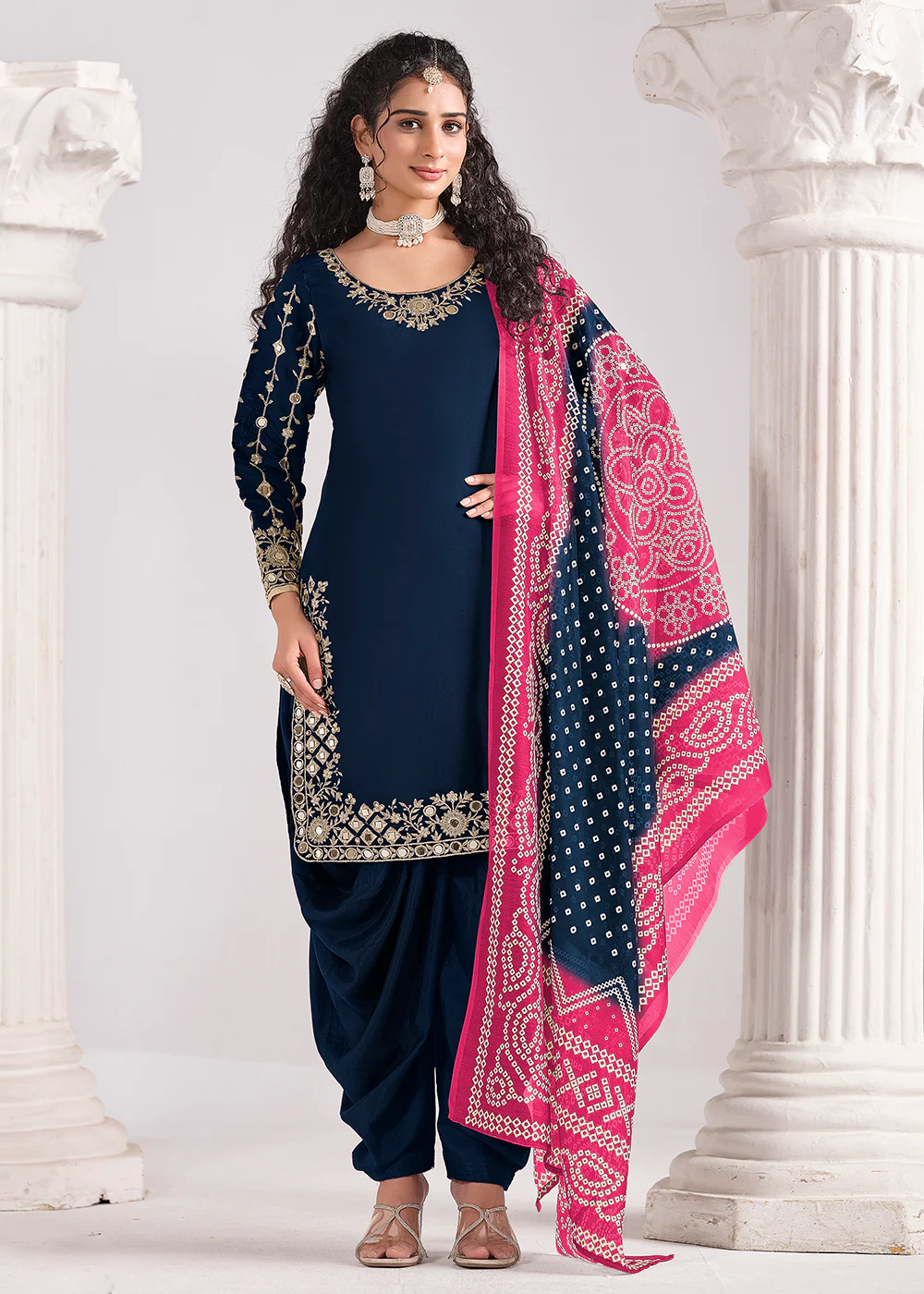 Blue Chanderi Silk Punjabi Patiala Style Suit