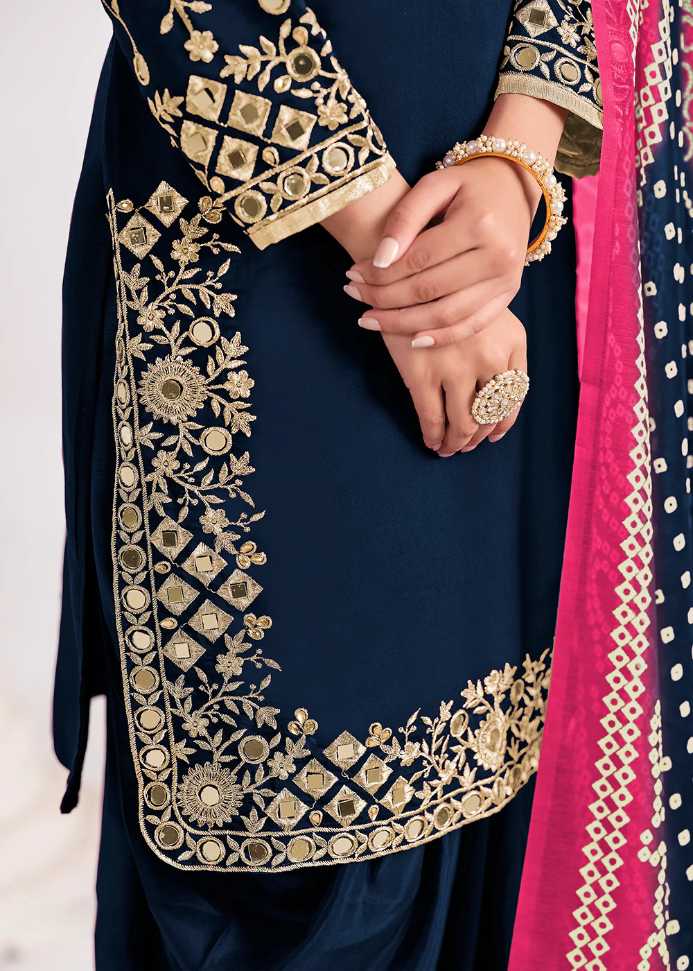 Blue Chanderi Silk Punjabi Patiala Style Suit - Image 4