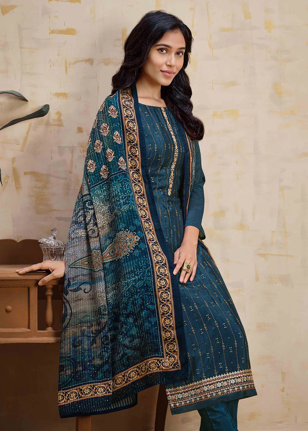 Blue Chinnon Pant Style Wedding Ceremony Suit - Image 3