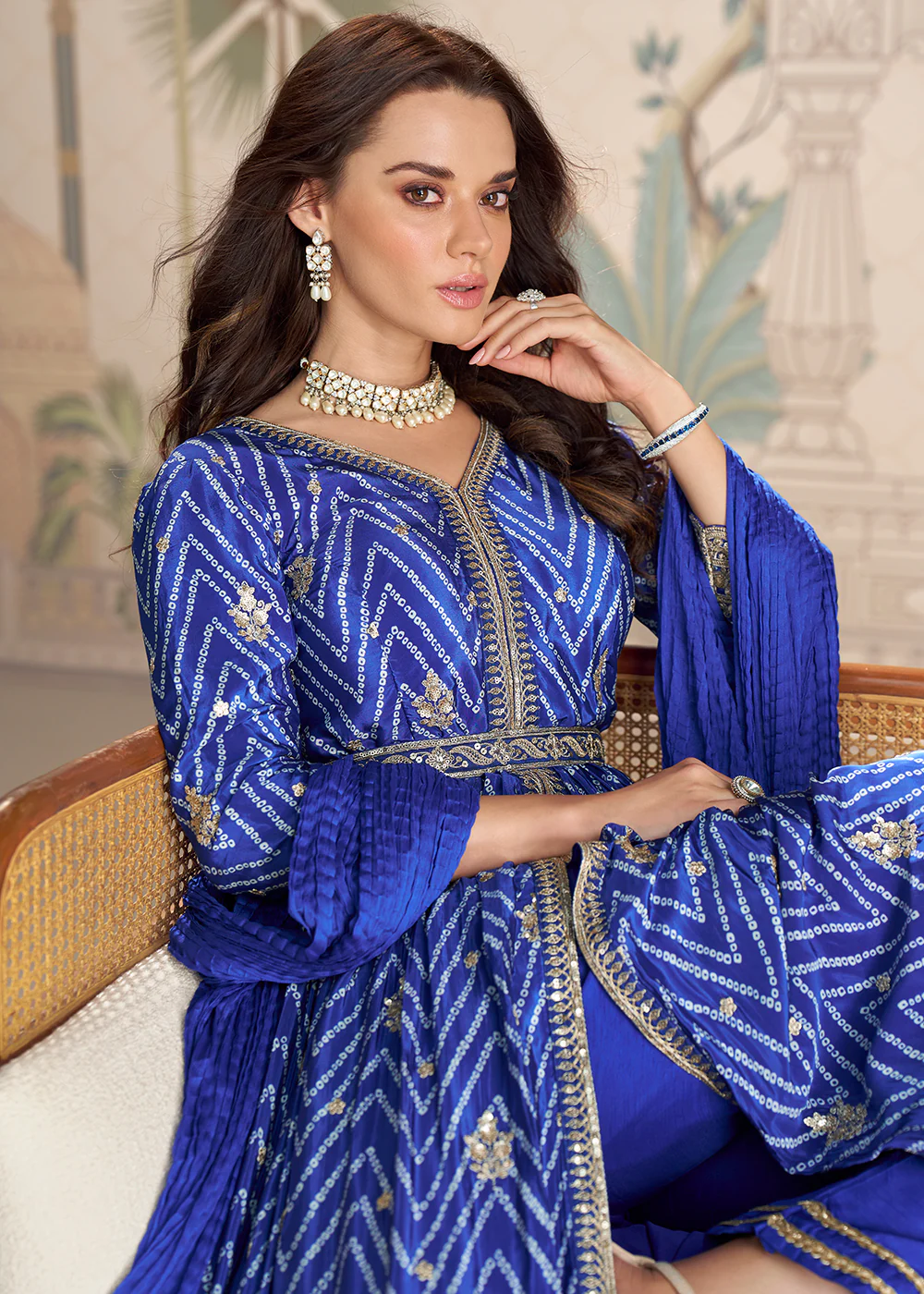 Blue Chinnon Silk Slit Frock Style Anarkali Dress - Image 2