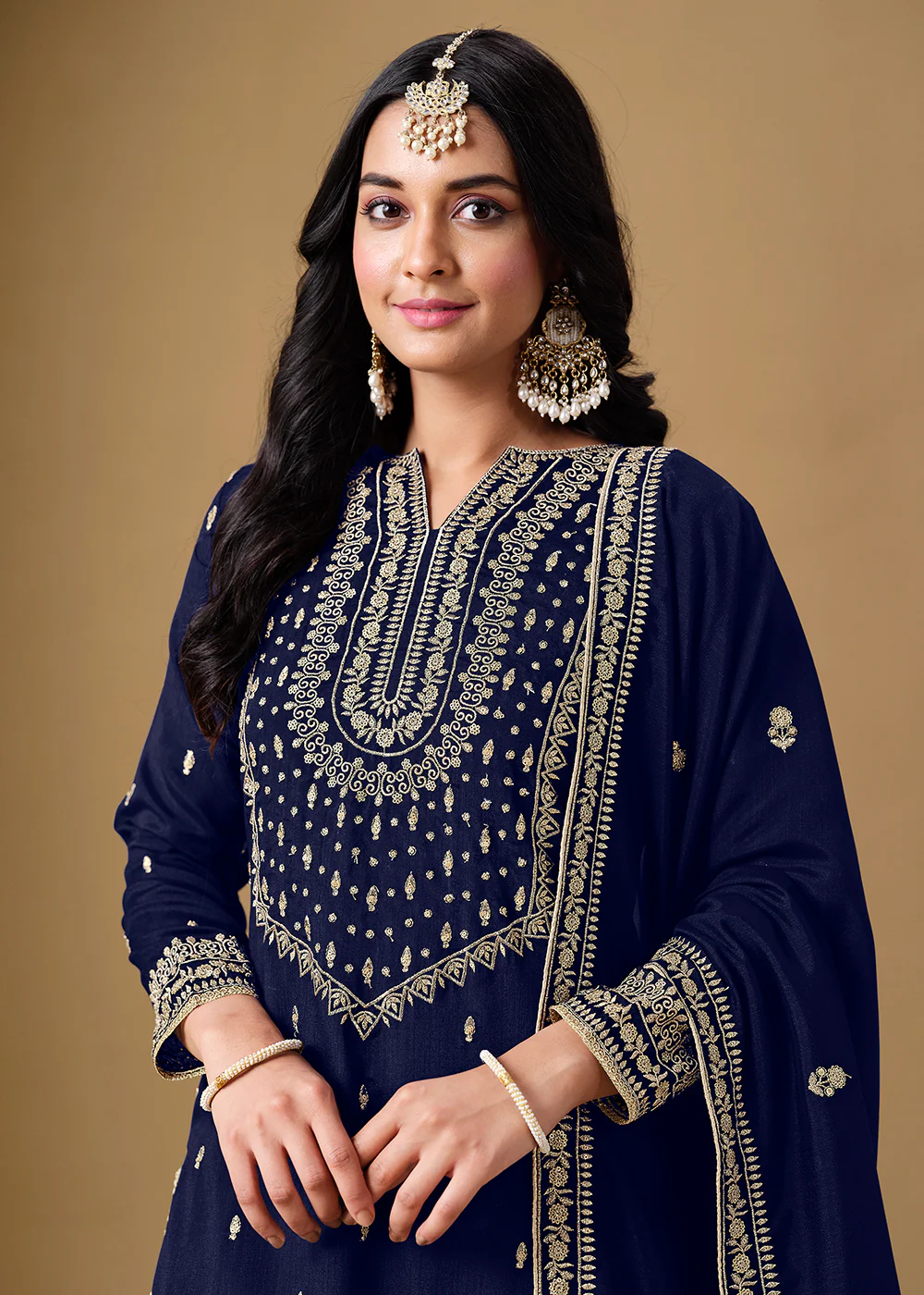 Blue Color Embroidered Art Silk Gharara Style Suit - Image 2