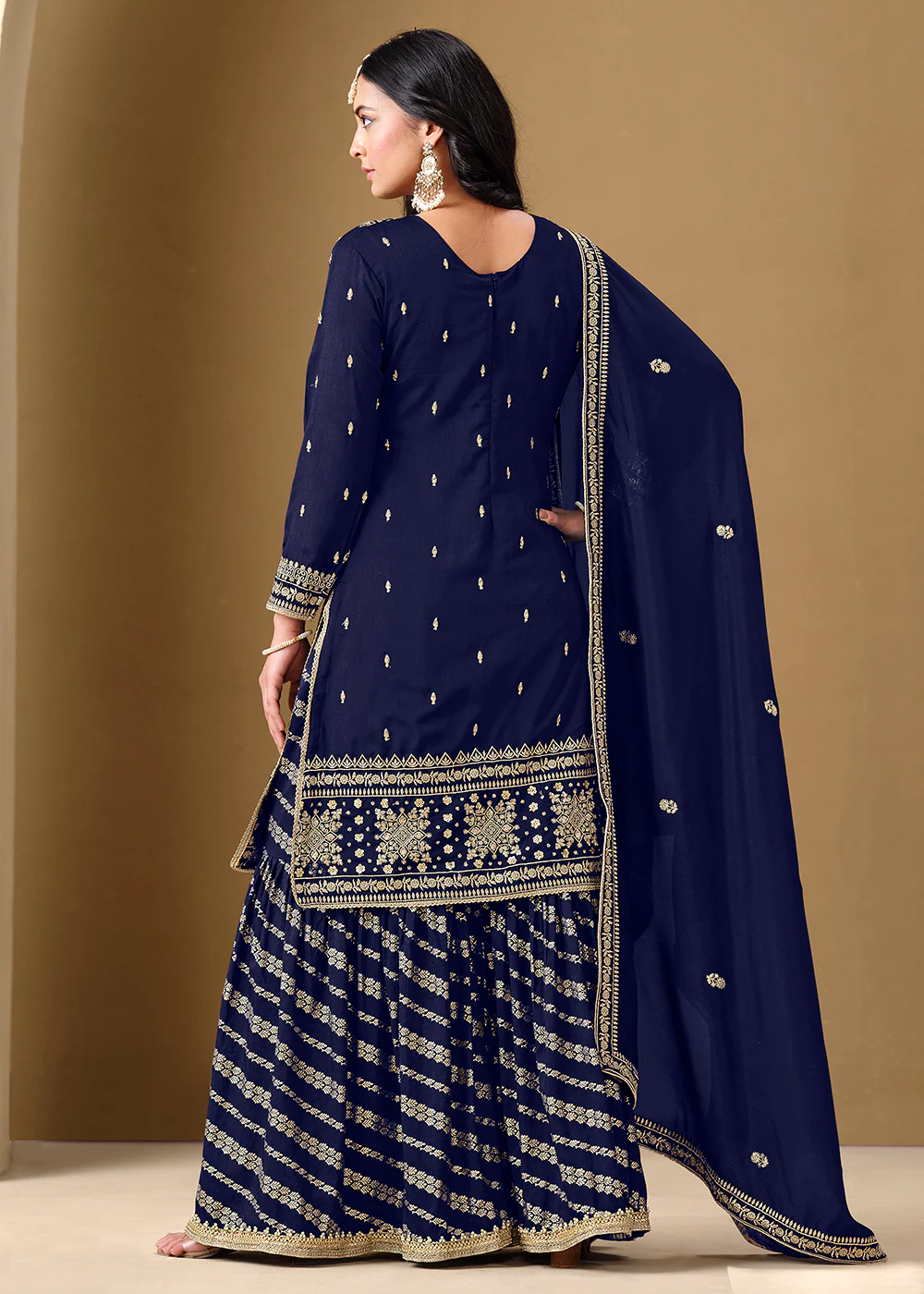 Blue Color Embroidered Art Silk Gharara Style Suit - Image 3