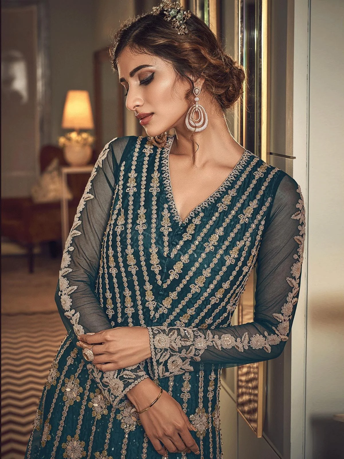 Blue Cord Embroidered Anarkali Suit - Image 3