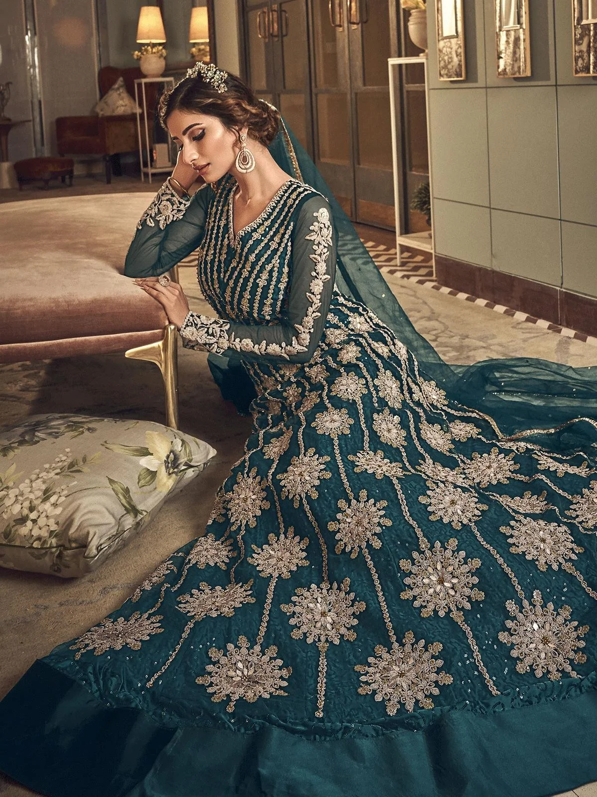 Blue Cord Embroidered Anarkali Suit - Image 4