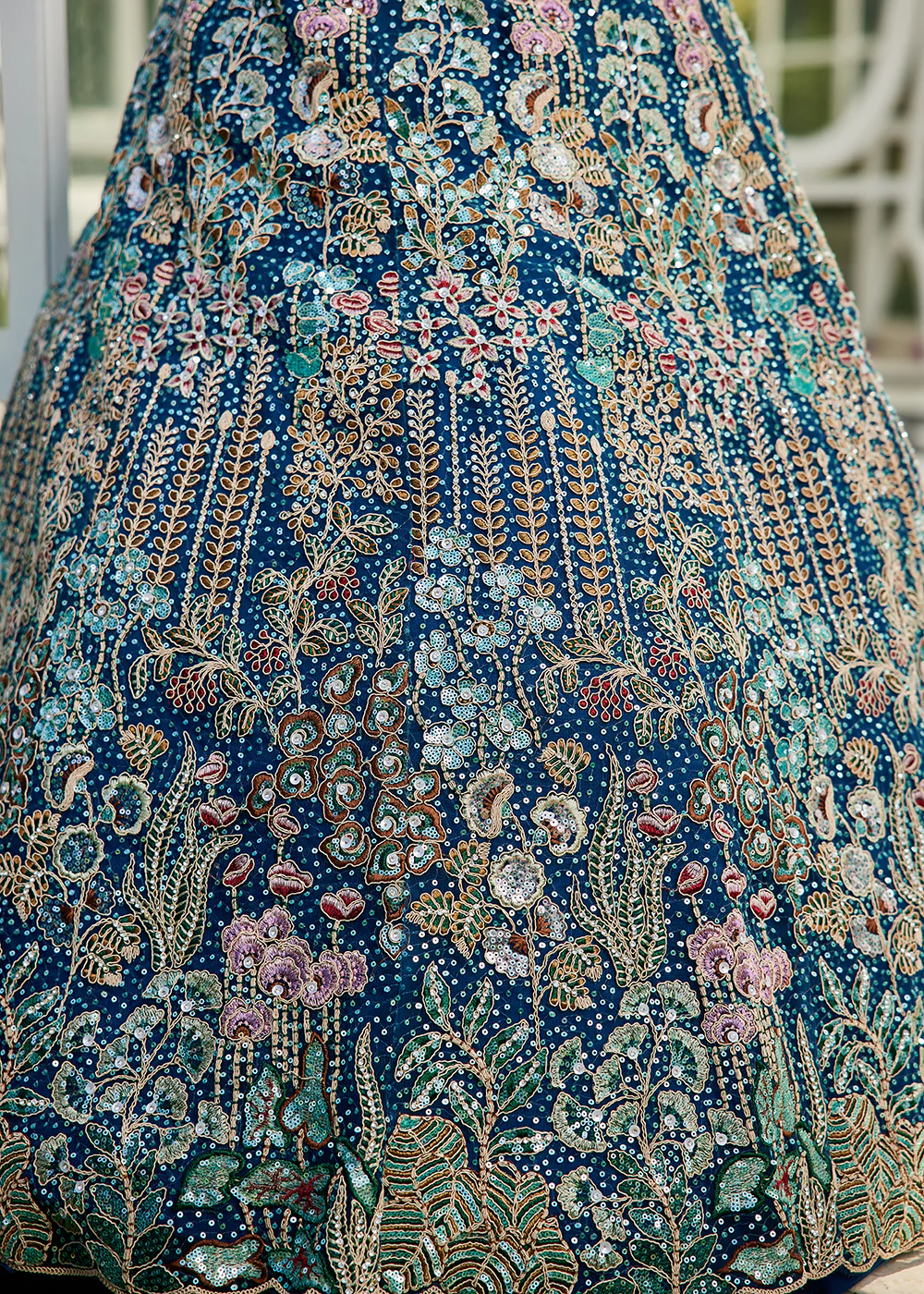 Blue Cording & Zarkan Embroidered Net Lehenga Choli - Image 8