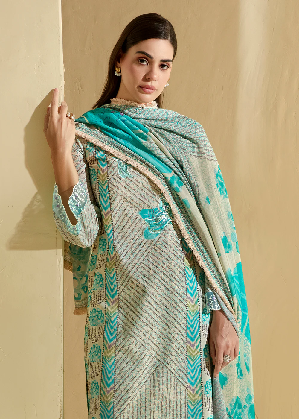 Blue Cotton Lawn Digital Printed Festive Salwar Suit - Image 2
