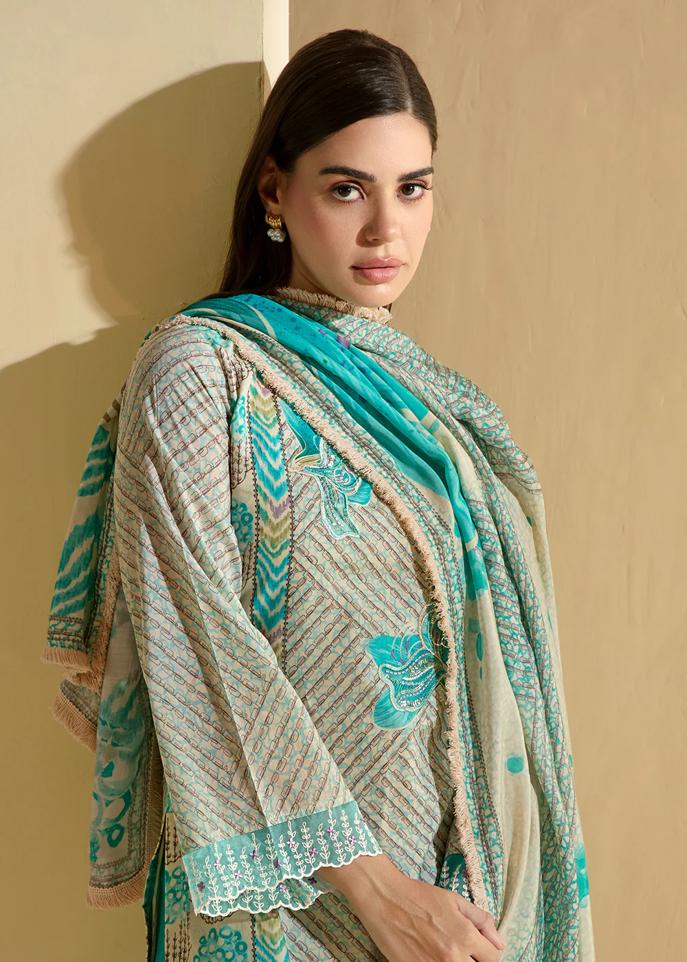 Blue Cotton Lawn Digital Printed Festive Salwar Suit - Image 4
