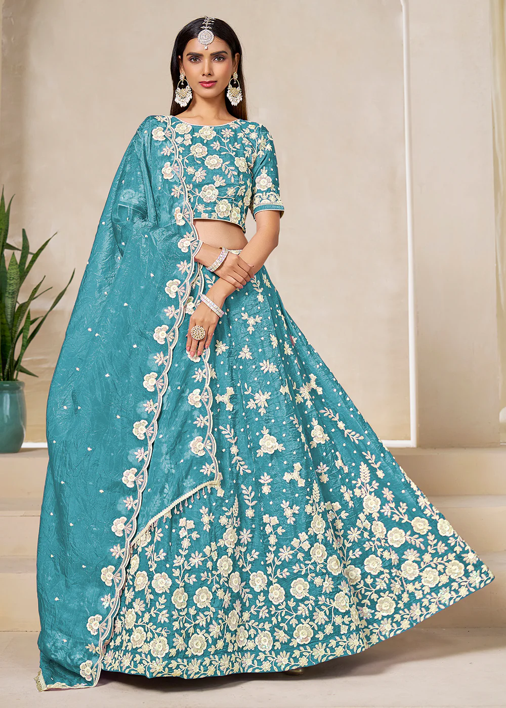 Blue Crush Fill Organza Festive Style Lehenga Choli