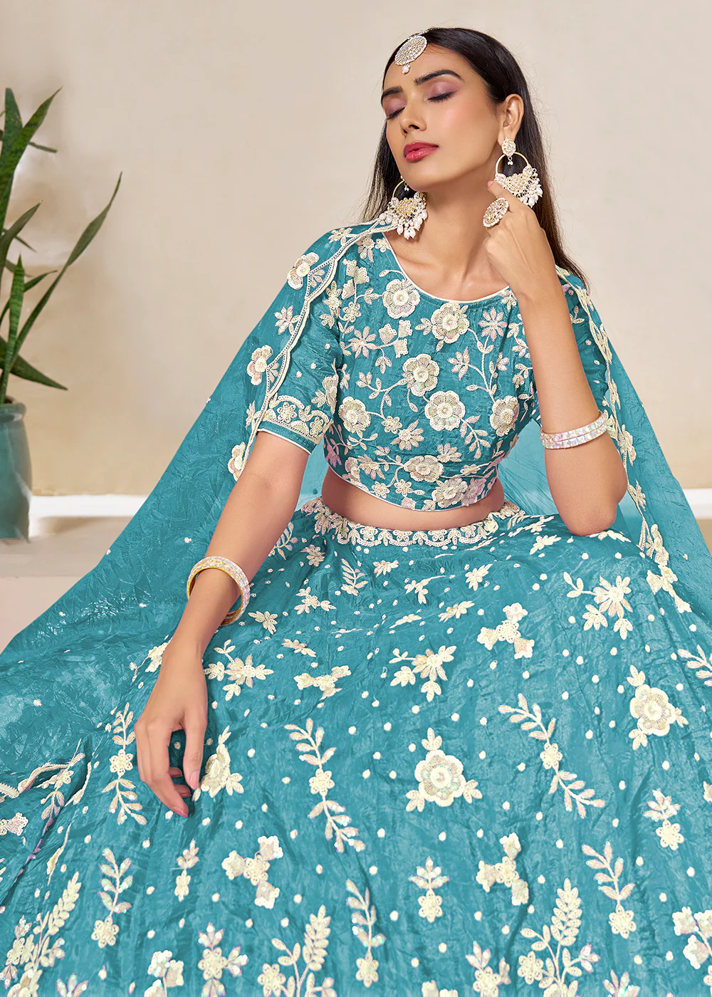 Blue Crush Fill Organza Festive Style Lehenga Choli - Image 2