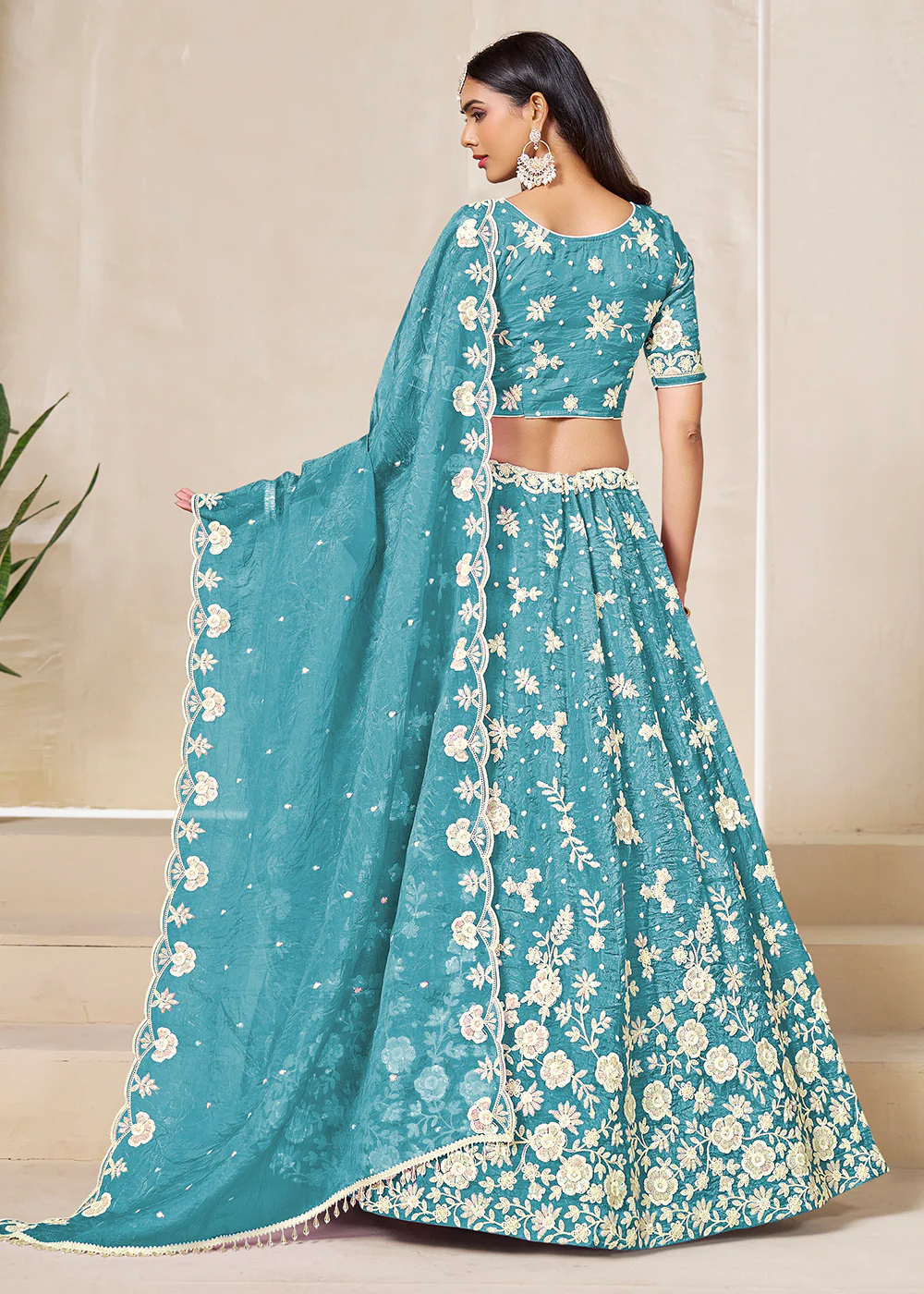 Blue Crush Fill Organza Festive Style Lehenga Choli - Image 3
