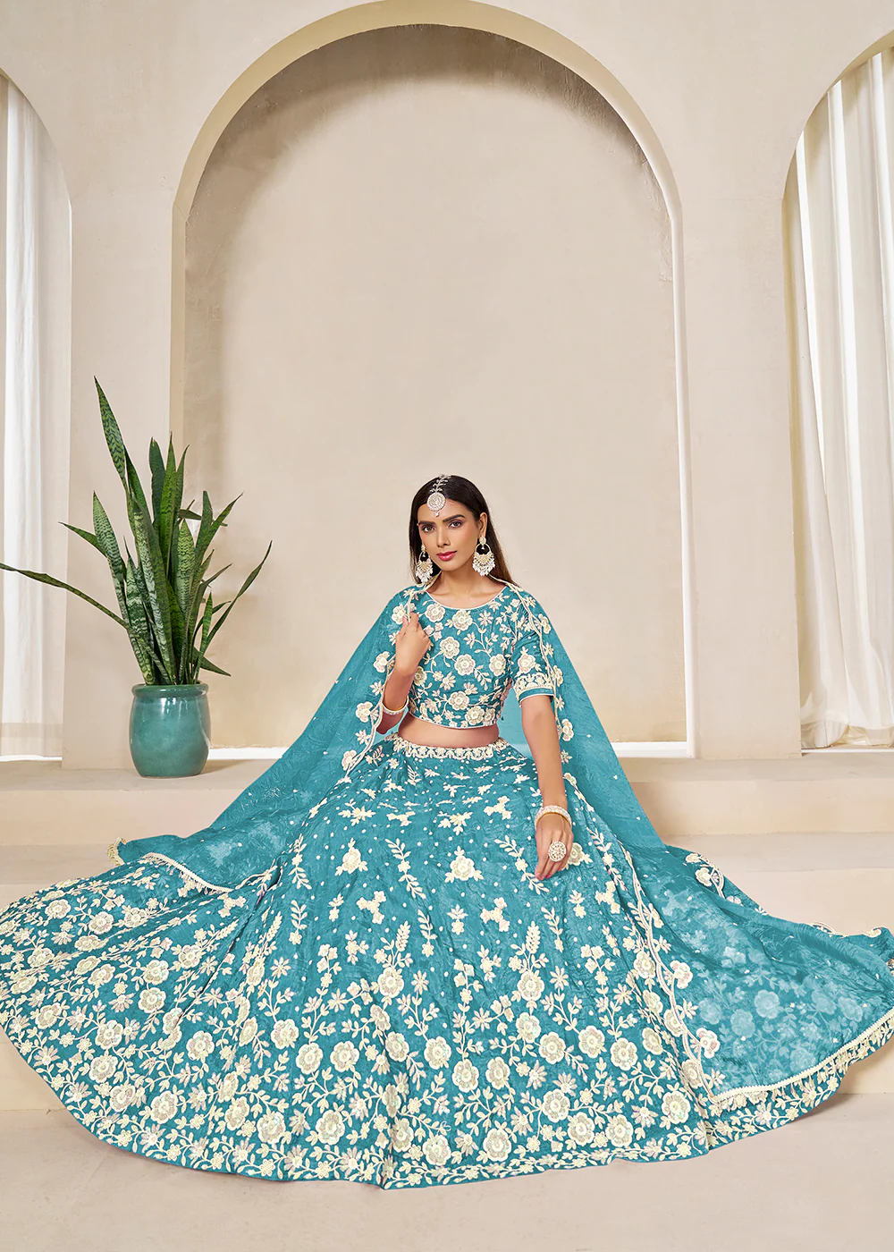 Blue Crush Fill Organza Festive Style Lehenga Choli - Image 4