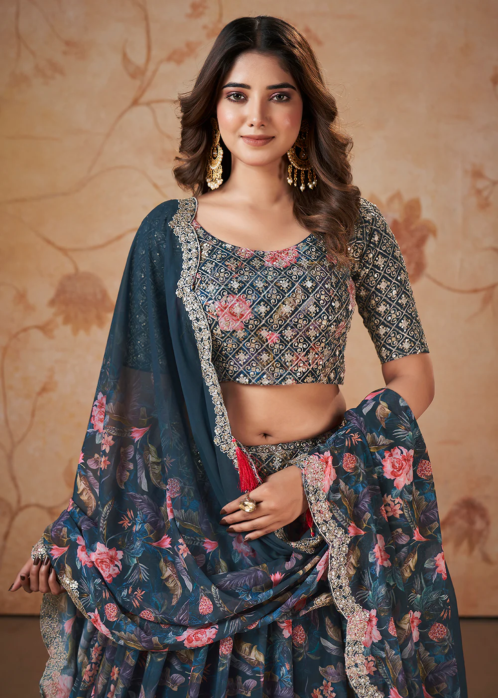 Blue Digital Print & Sequins Wedding Festive Lehenga Choli - Image 2