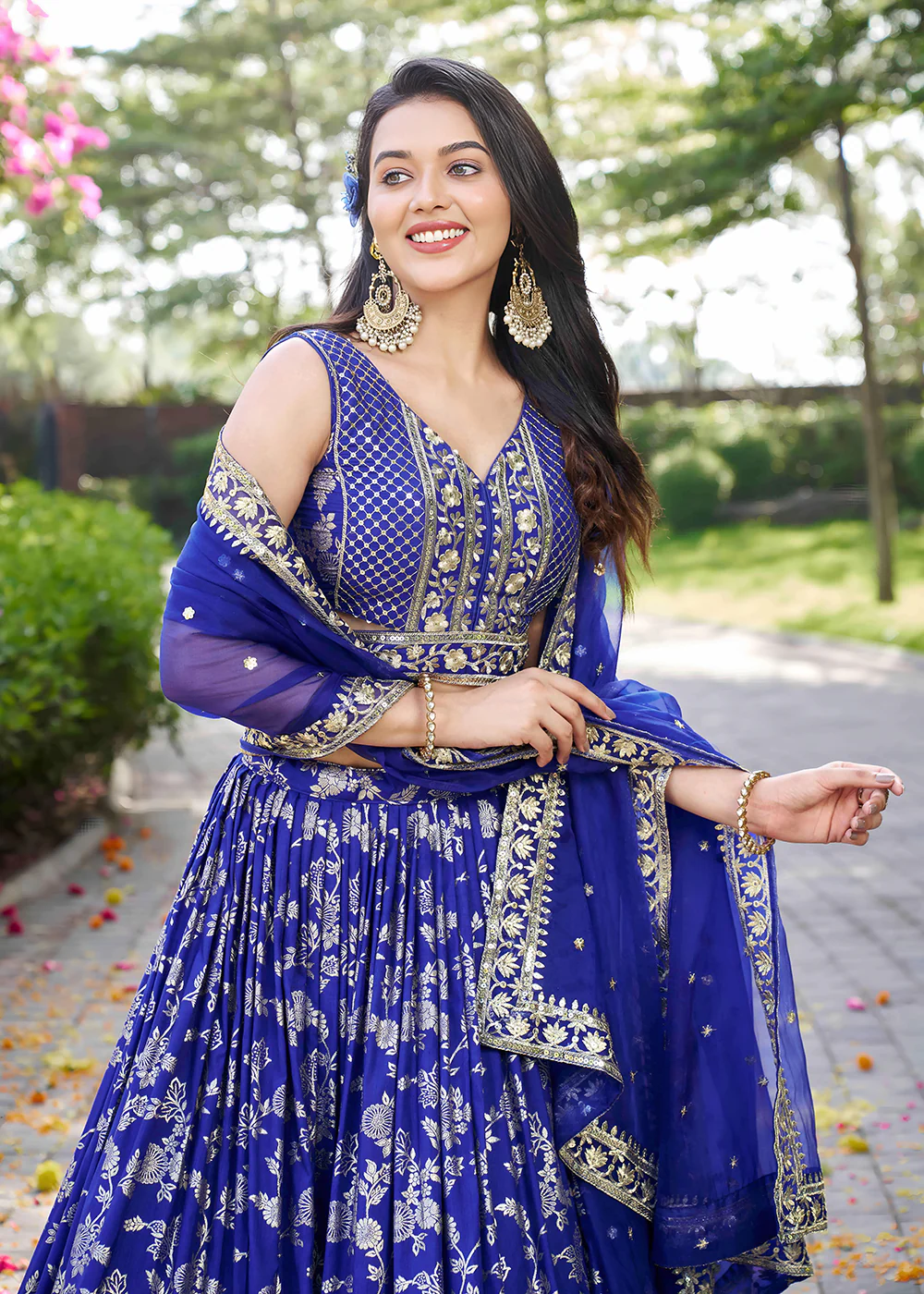 Blue Dola Silk Jacquard Festive Party Lehenga Choli - Image 2