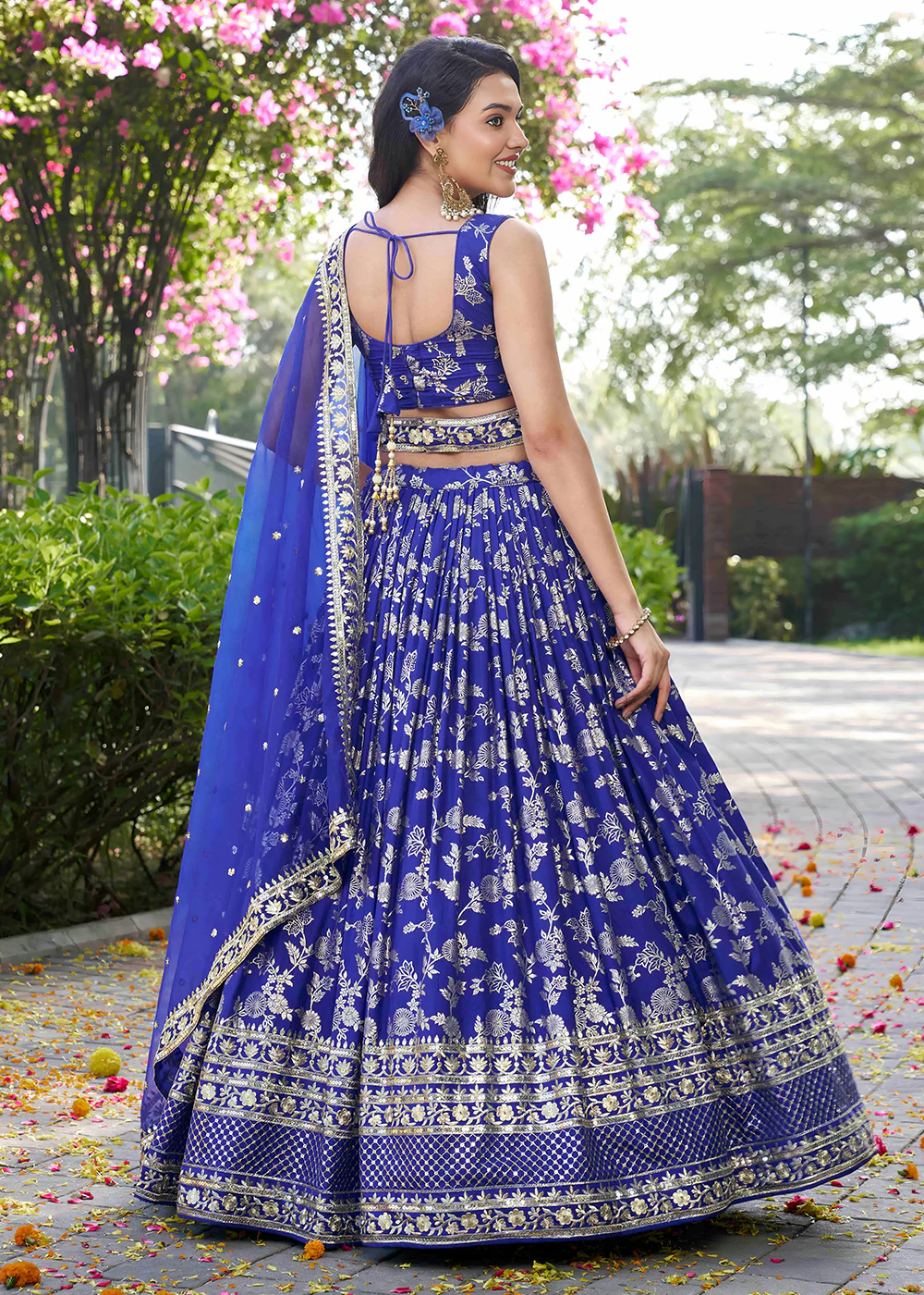 Blue Dola Silk Jacquard Festive Party Lehenga Choli - Image 3