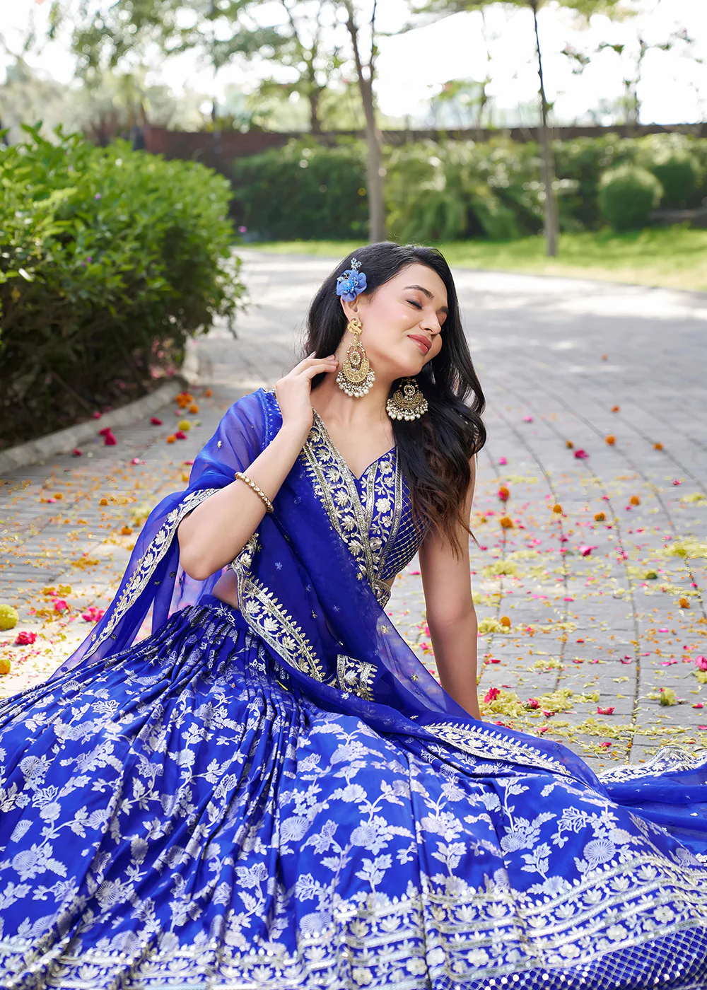 Blue Dola Silk Jacquard Festive Party Lehenga Choli - Image 4
