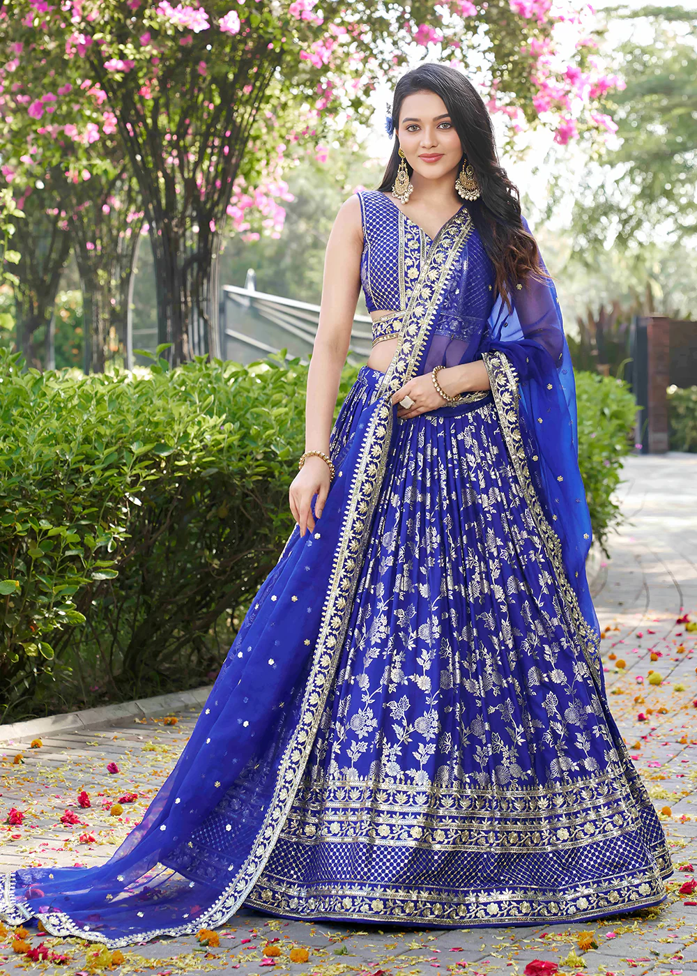 Blue Dola Silk Jacquard Festive Party Lehenga Choli - Image 7